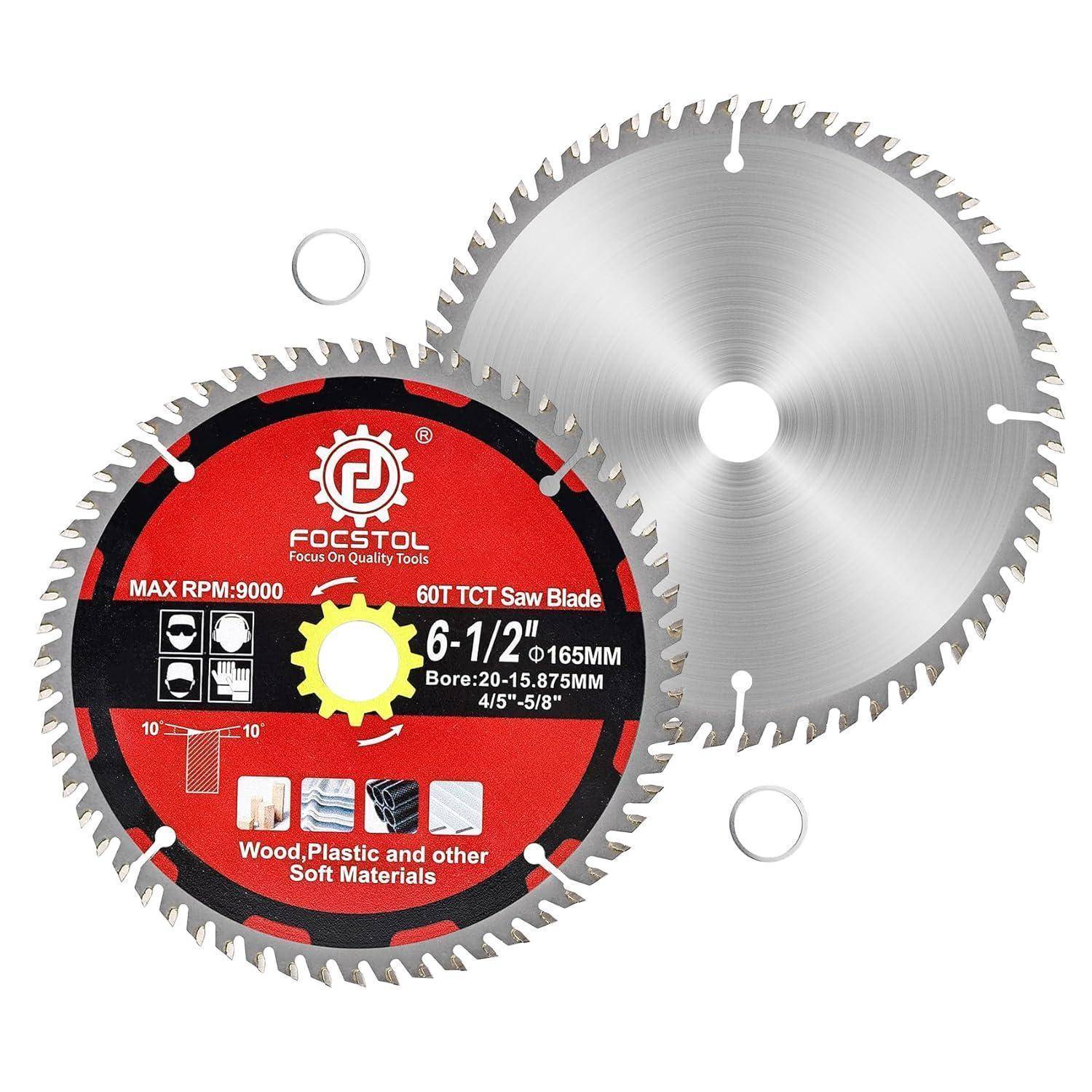 TCT-Sägeblätter, 6-1/2 Zoll, 60 Zähne, geeignet für Holz, Kunststoff und andere weiche Materialien, max. Drehzahl 9000, Aufnahme 20-15,875 mm.
