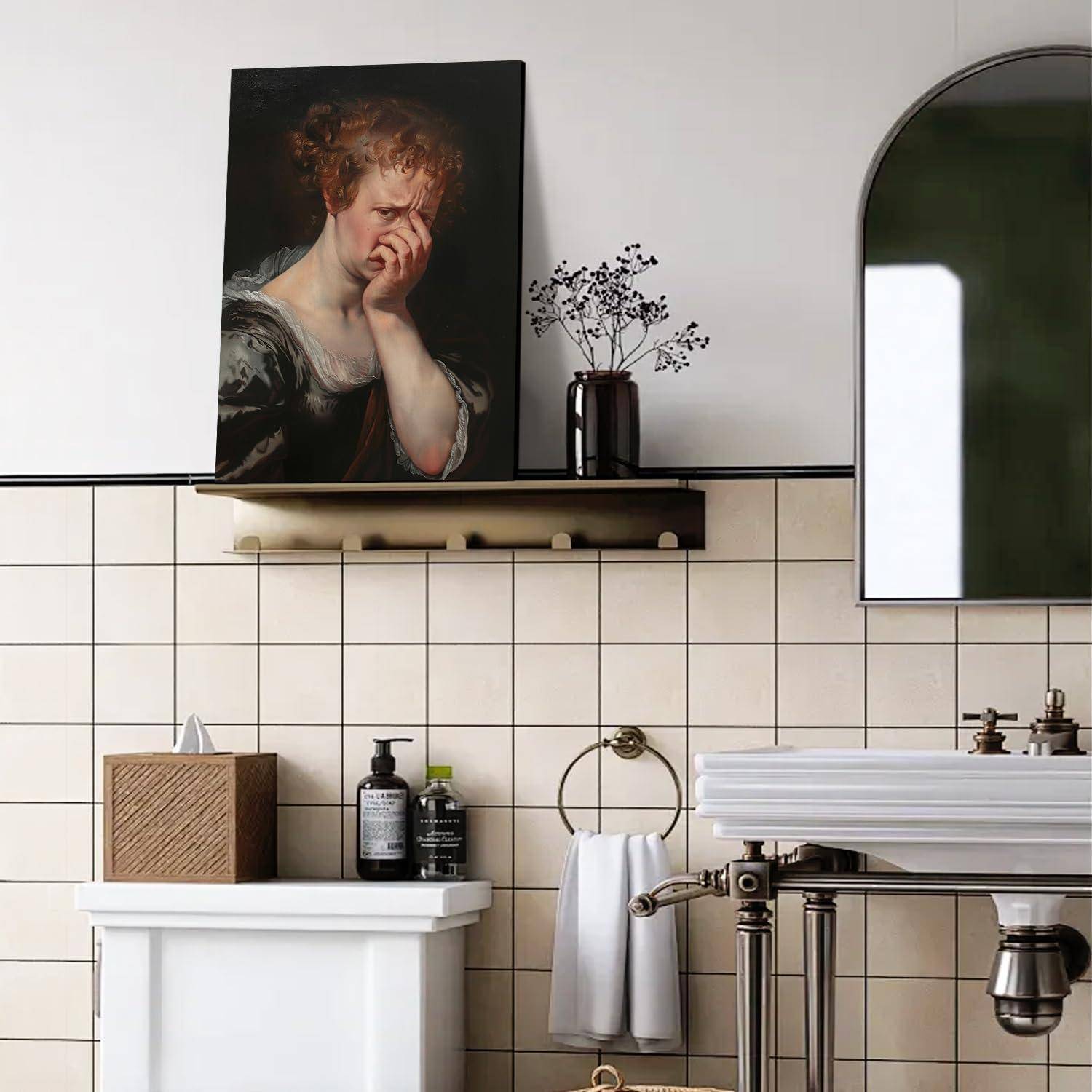 Wandkunst Badezimmer Leinwand Toilette Frau Schwarzer Humor Gerahmt