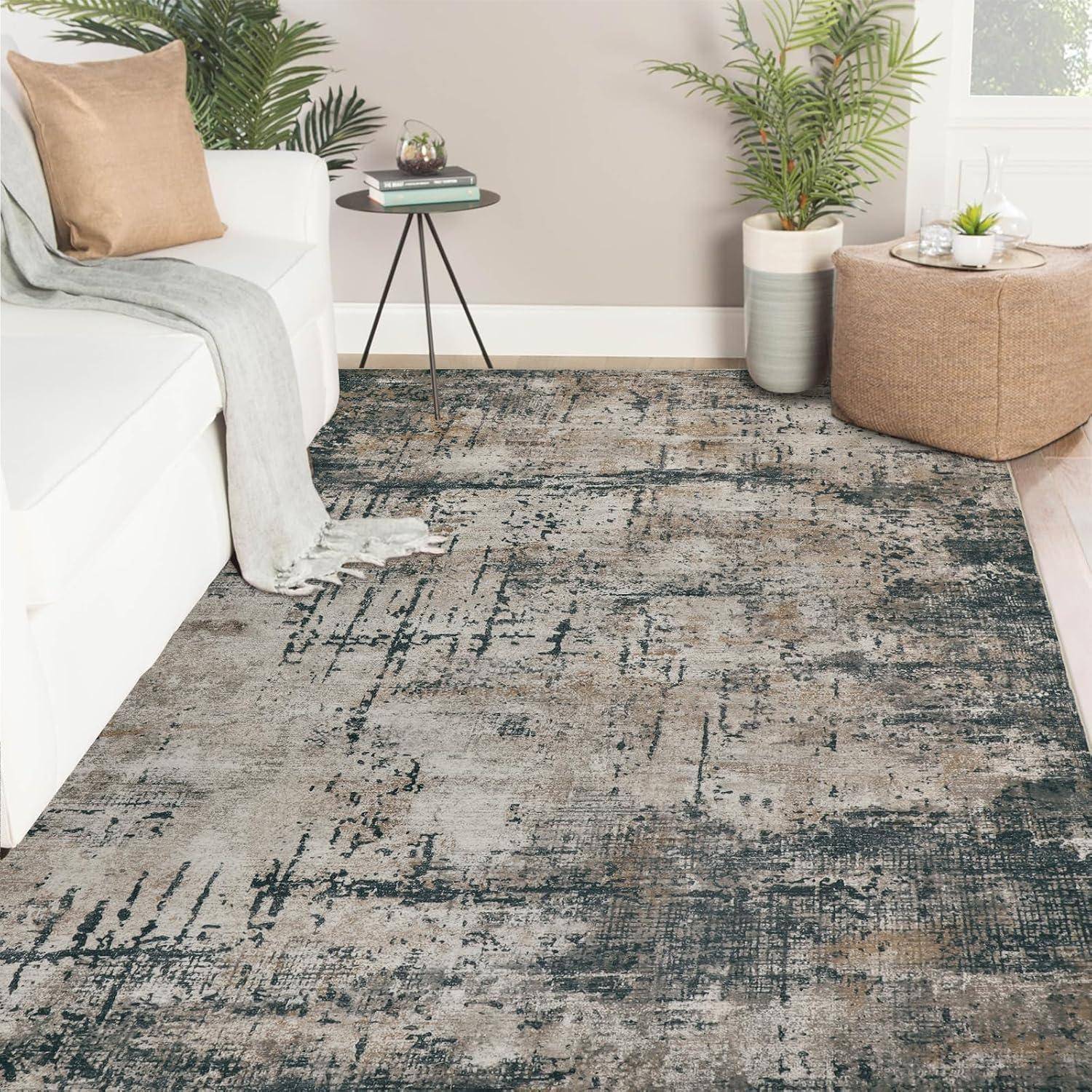Teppich Kurzflor Waschbar Rutschfest 160 x 230 cm Grau Braun