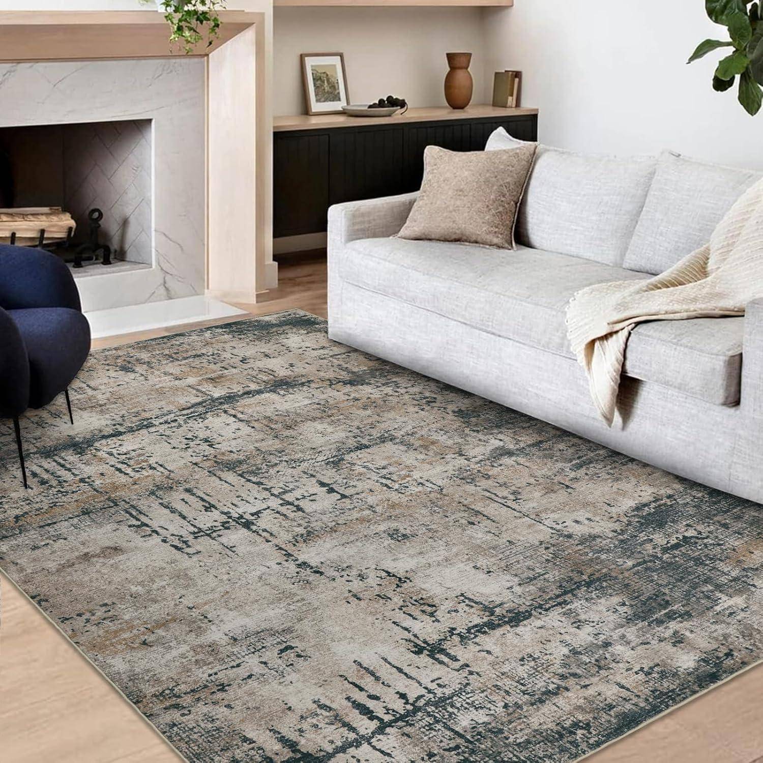 Teppich Kurzflor Waschbar Rutschfest 160 x 230 cm Grau Braun