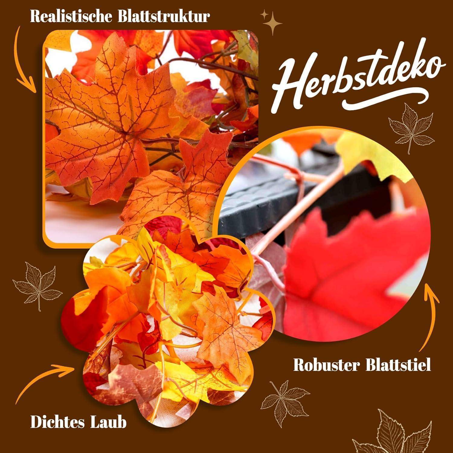 2er Set künstliche Ahornblätter Girlande 176cm Herbstblätter Deko