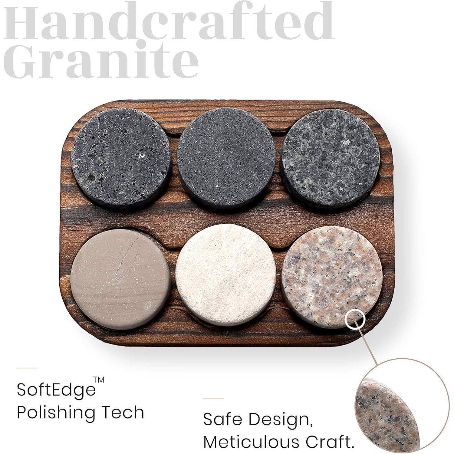 Handgefertigte Premium Whiskey Steine aus Granit 6 Stk Geschenkset