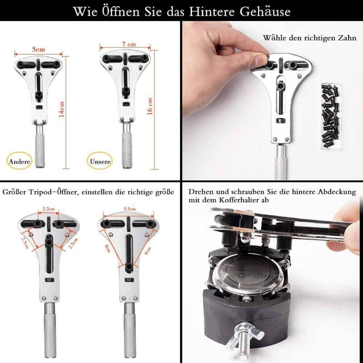 Uhrenwerkzeug Gehäuseöffner Stiftausdrücker Dunkelschwarz