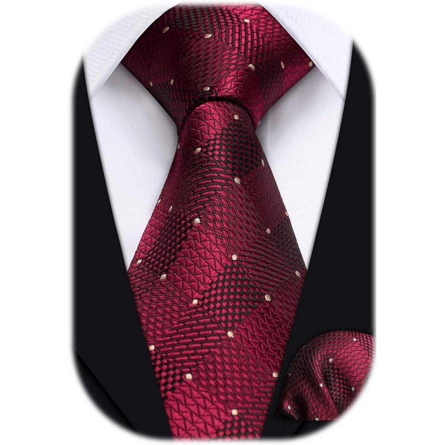 Extra lange Check Krawatte Taschentuch Set Rot-Weiss Herren