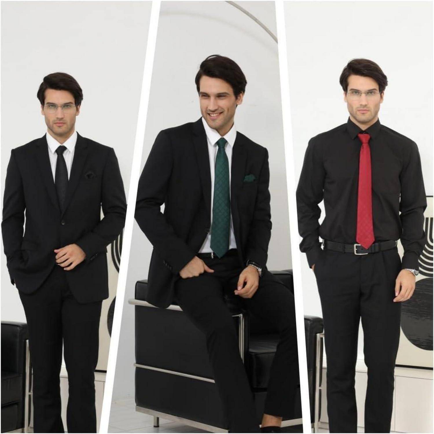 Extra lange Check Krawatte Taschentuch Set Rot-Weiss Herren