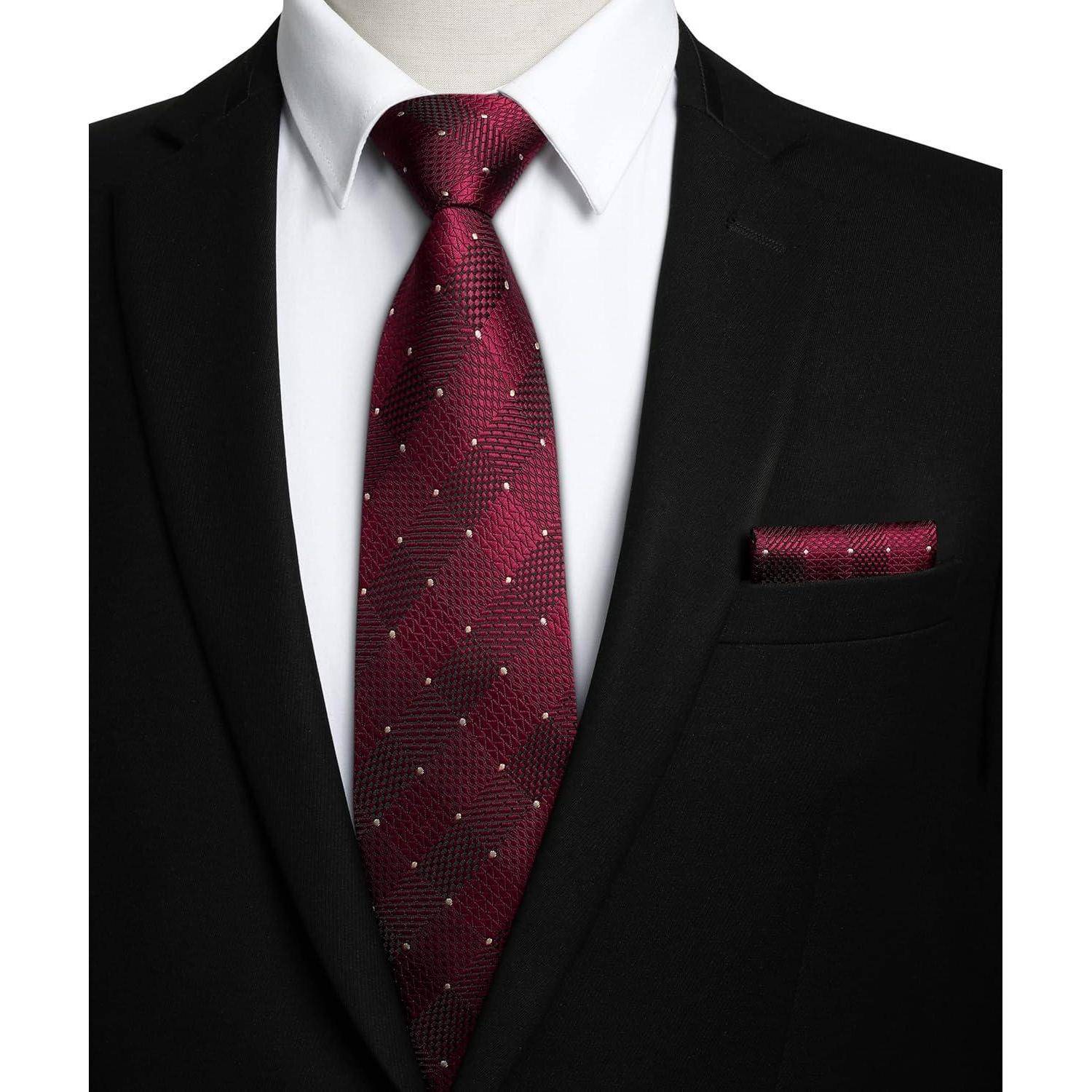 Extra lange Check Krawatte Taschentuch Set Rot-Weiss Herren