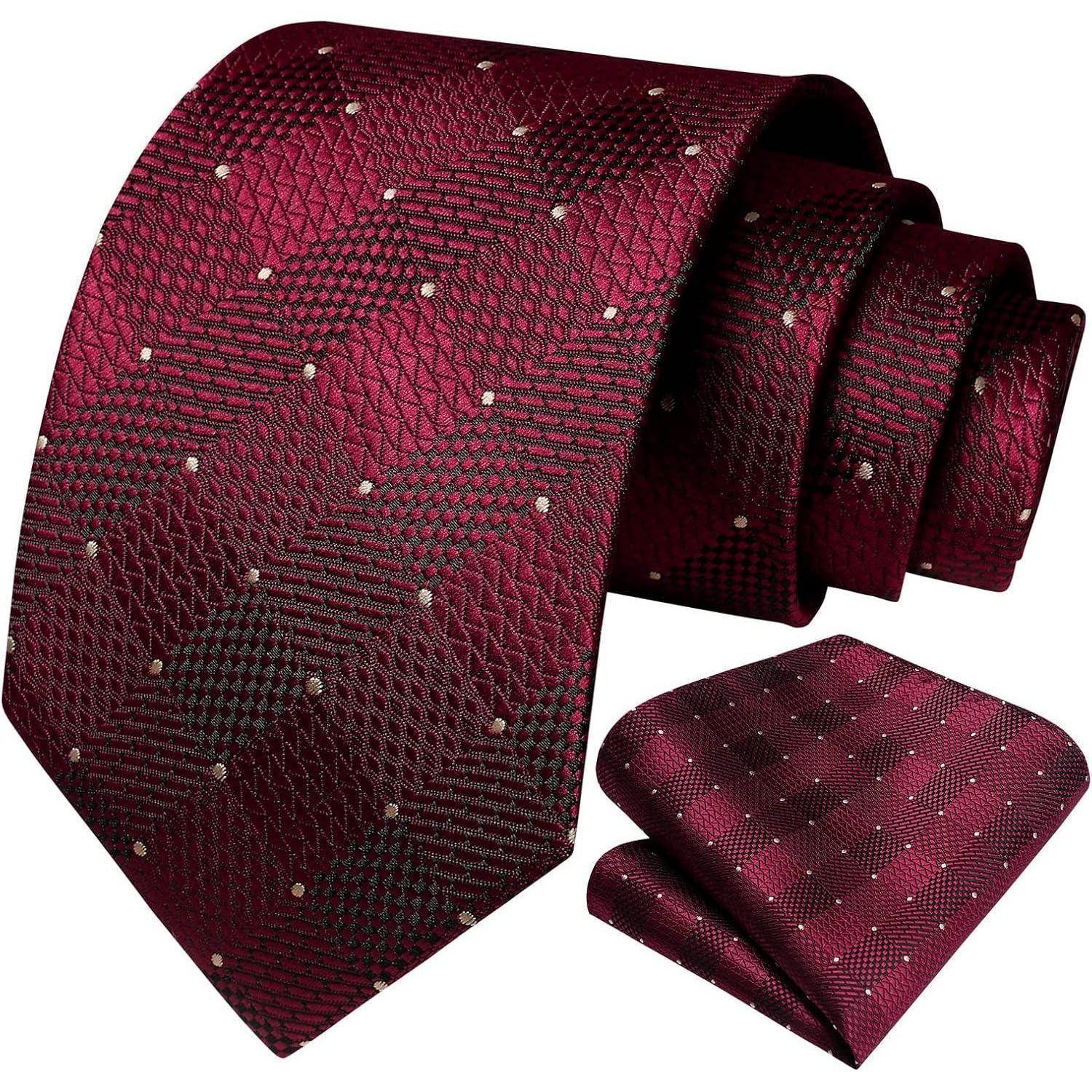 Extra lange Check Krawatte Taschentuch Set Rot-Weiss Herren