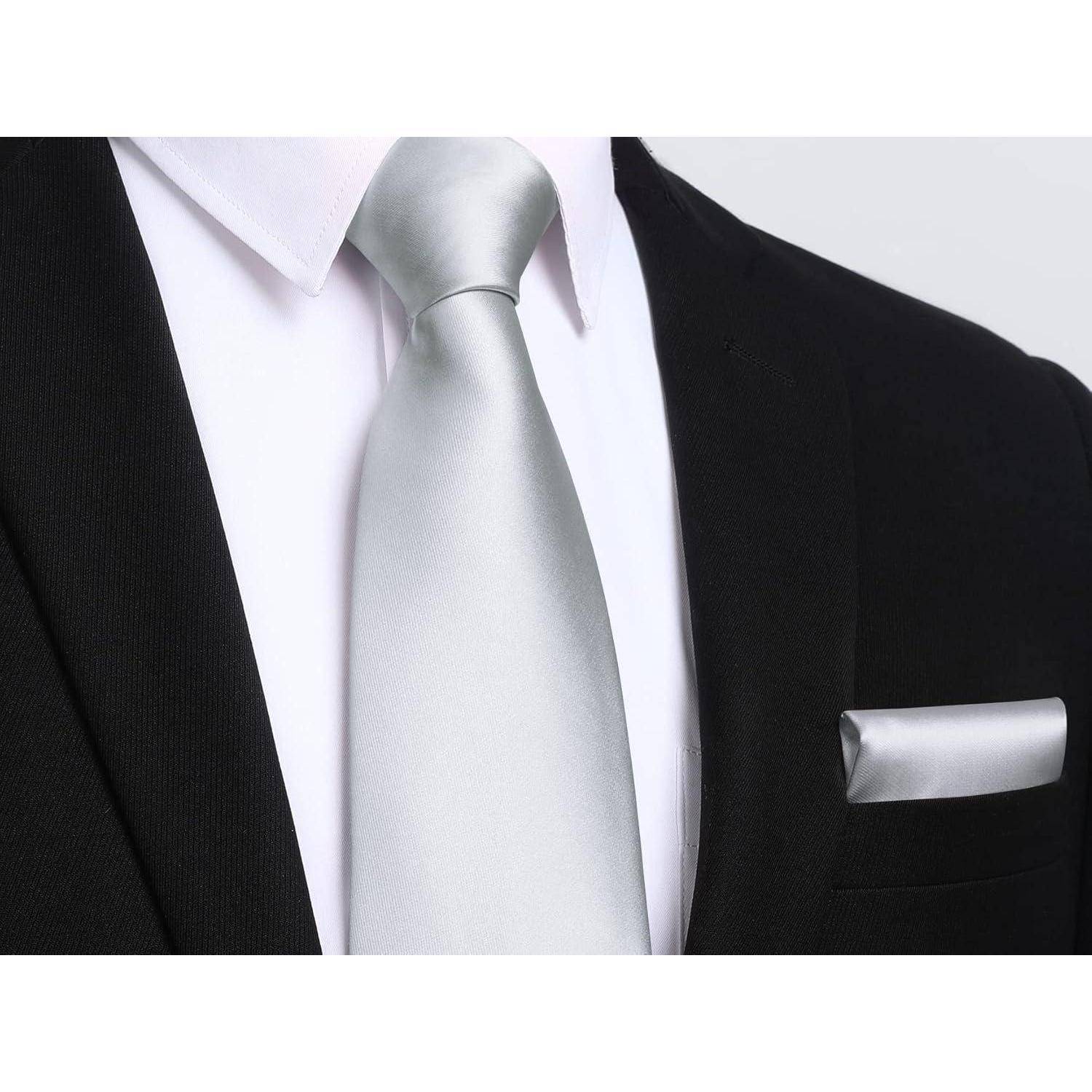 Krawatte Herren Einstecktuch Set Hochzeit Party Grau Einheitsgröße