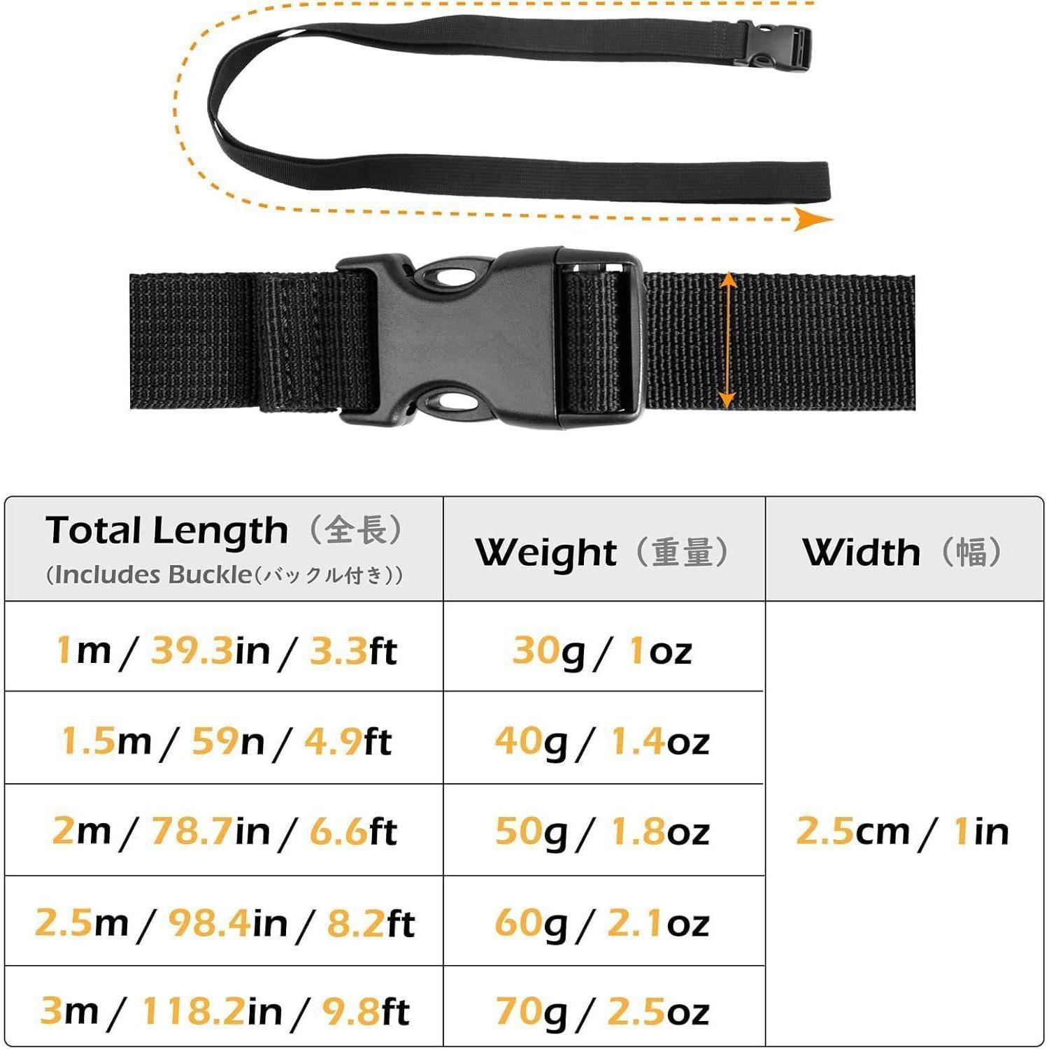 Gurtband Nylon Schnallen 4 Stück Schwarz 25mm 2m