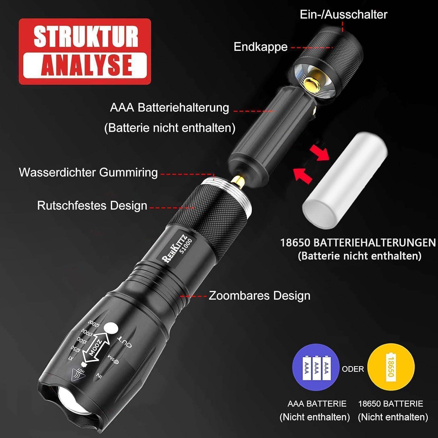 Taschenlampe LED Extrem Hell Tragbare Handlampe 2 Stück 2000 Lumen