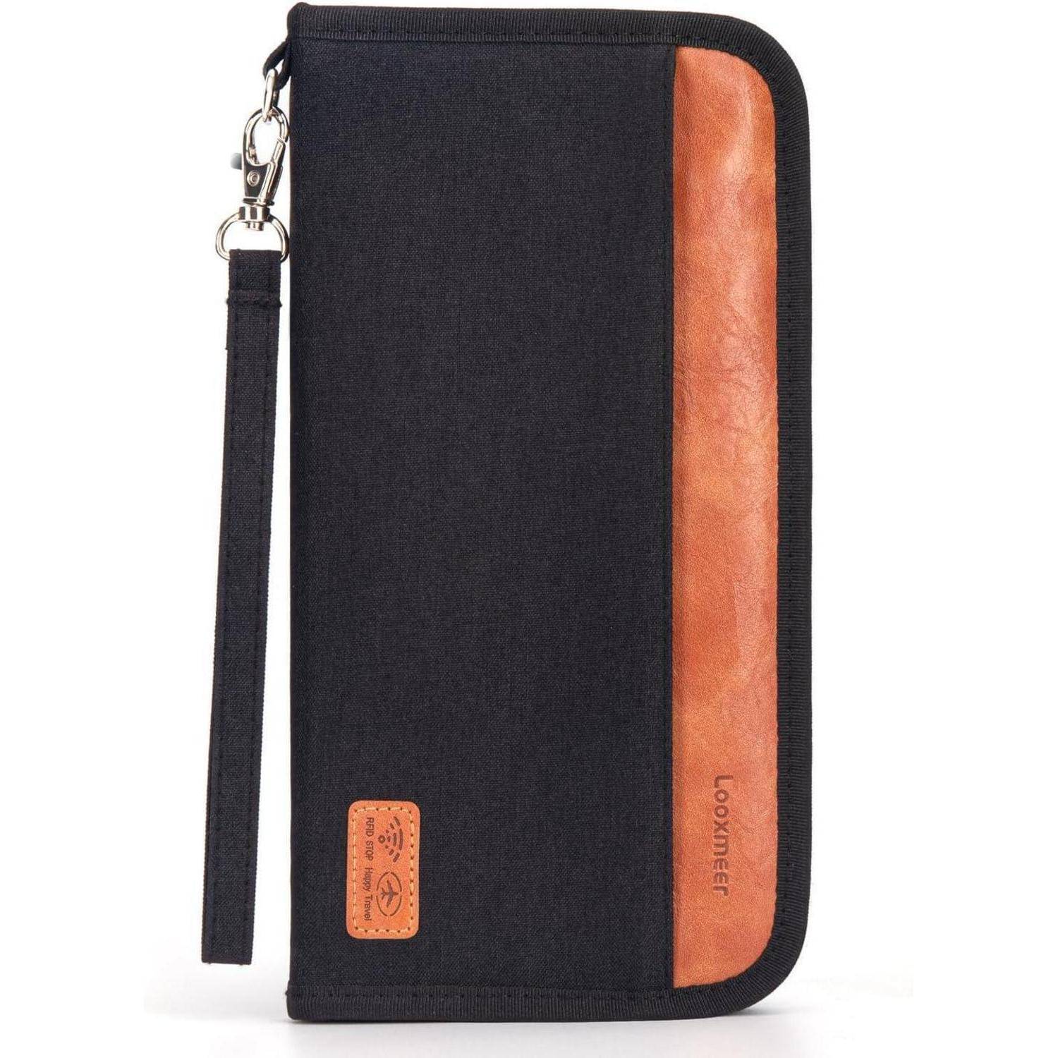 Reisepass Tasche RFID-Blocker Familienorganizer Schwarz Braun