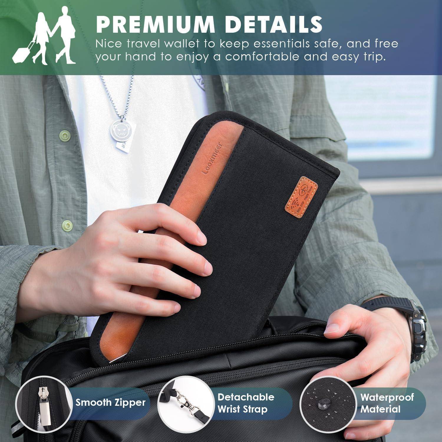 Reisepass Tasche RFID-Blocker Familienorganizer Schwarz Braun