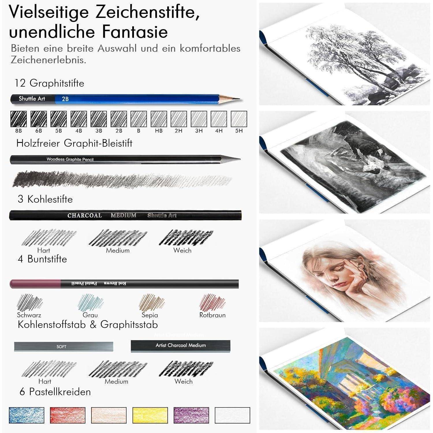 52-teiliges professionelles Zeichenset mit Handtasche und Zubehör