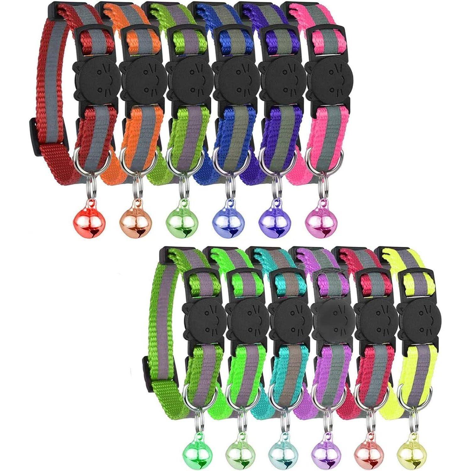 12er Set Katzenhalsband Glöckchen Schnellverschluss Reflektierend