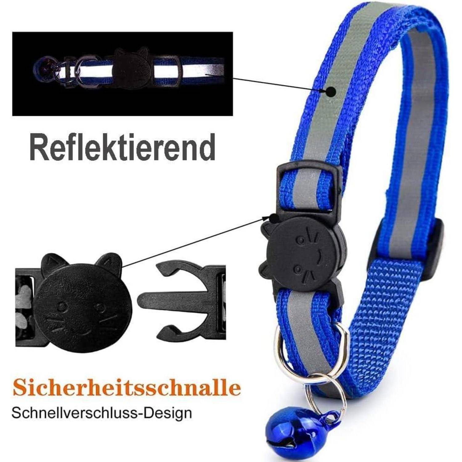 12er Set Katzenhalsband Glöckchen Schnellverschluss Reflektierend