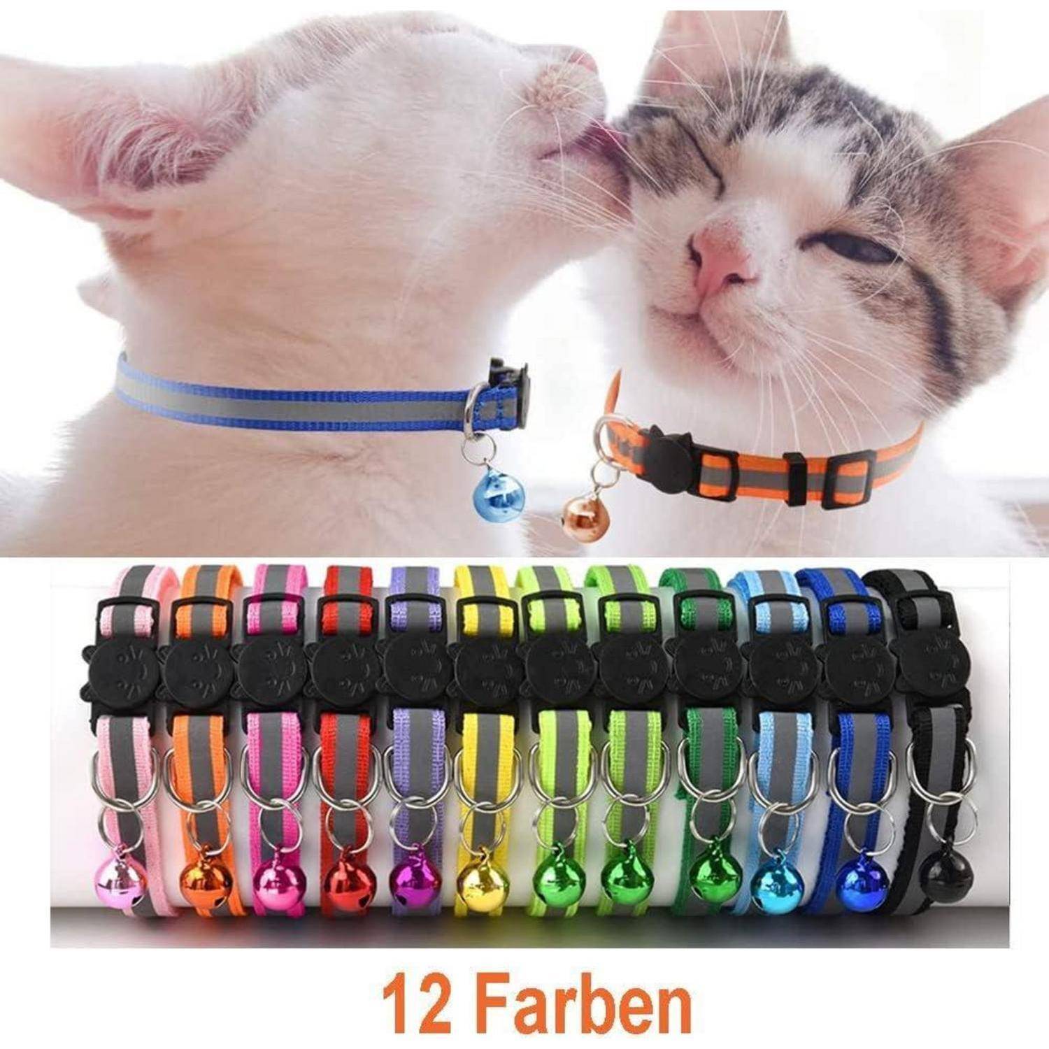 12er Set Katzenhalsband Glöckchen Schnellverschluss Reflektierend
