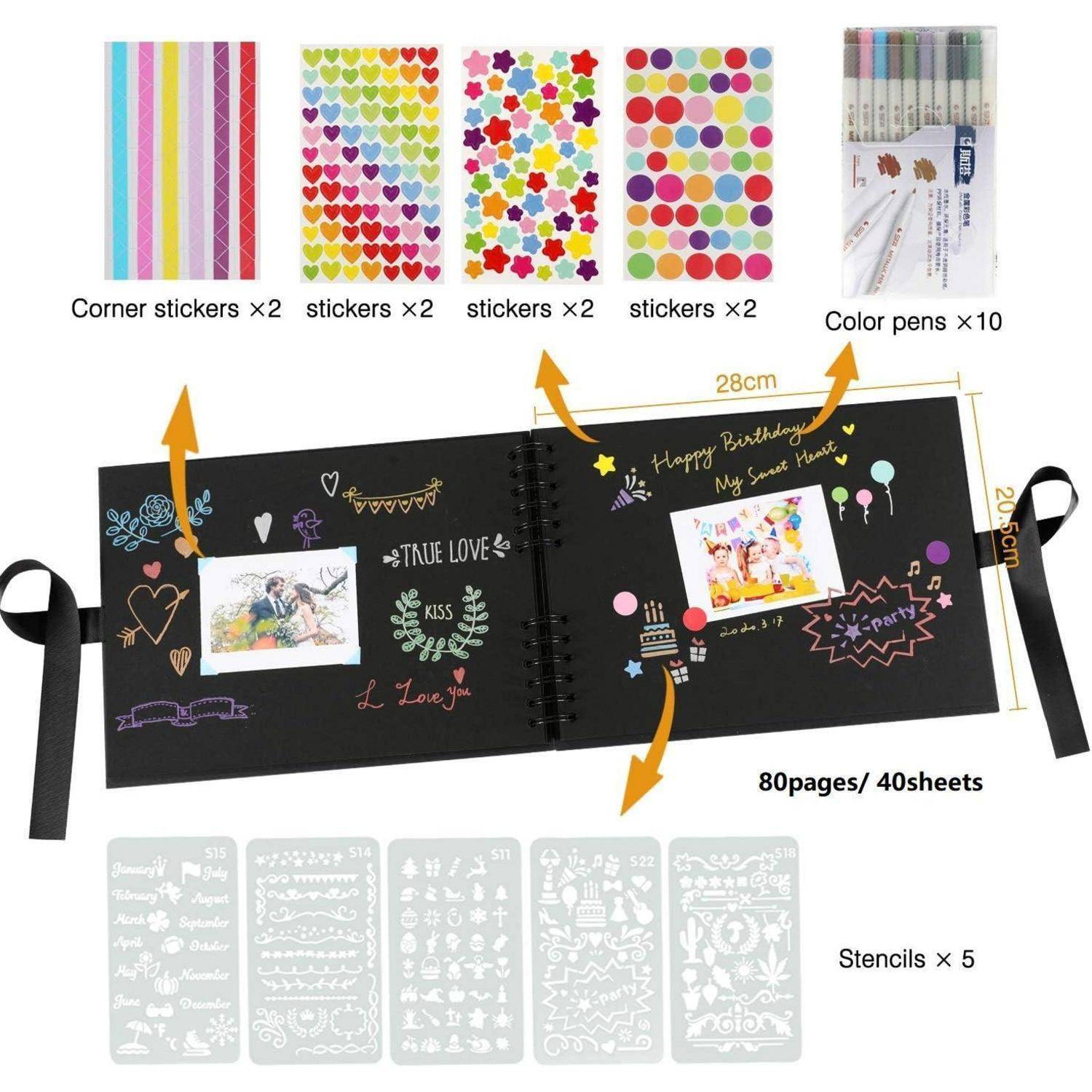 Fotoalbum zum Selbstgestalten 80 Schwarze Seiten Scrapbook 28x21cm