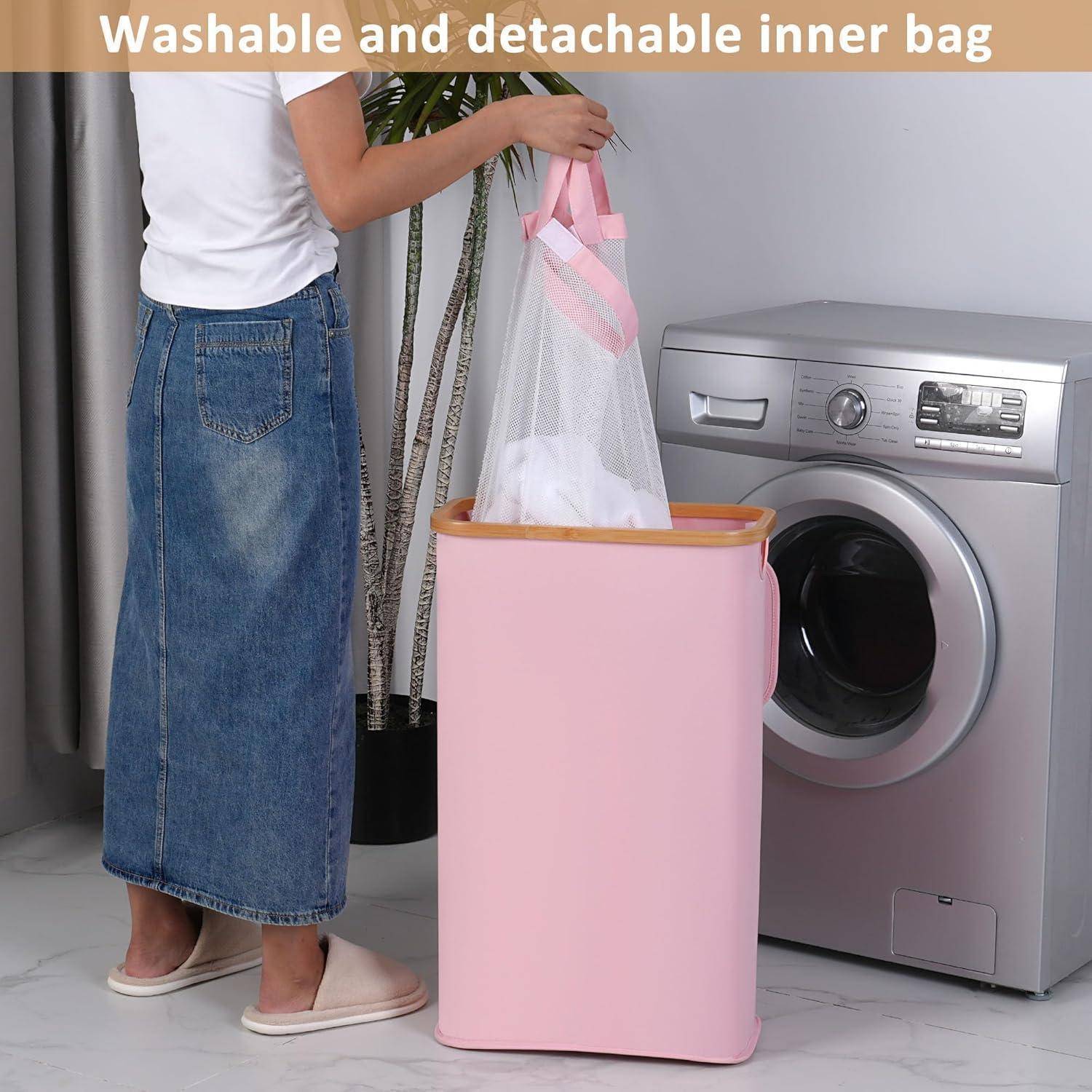 Wäschekorb 60L mit Deckel und herausnehmbarer Innentasche Rose