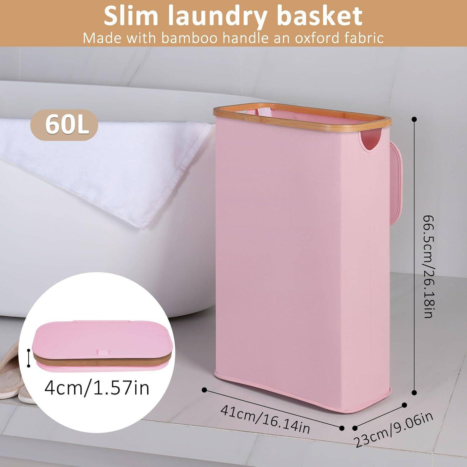Wäschekorb 60L mit Deckel und herausnehmbarer Innentasche Rose