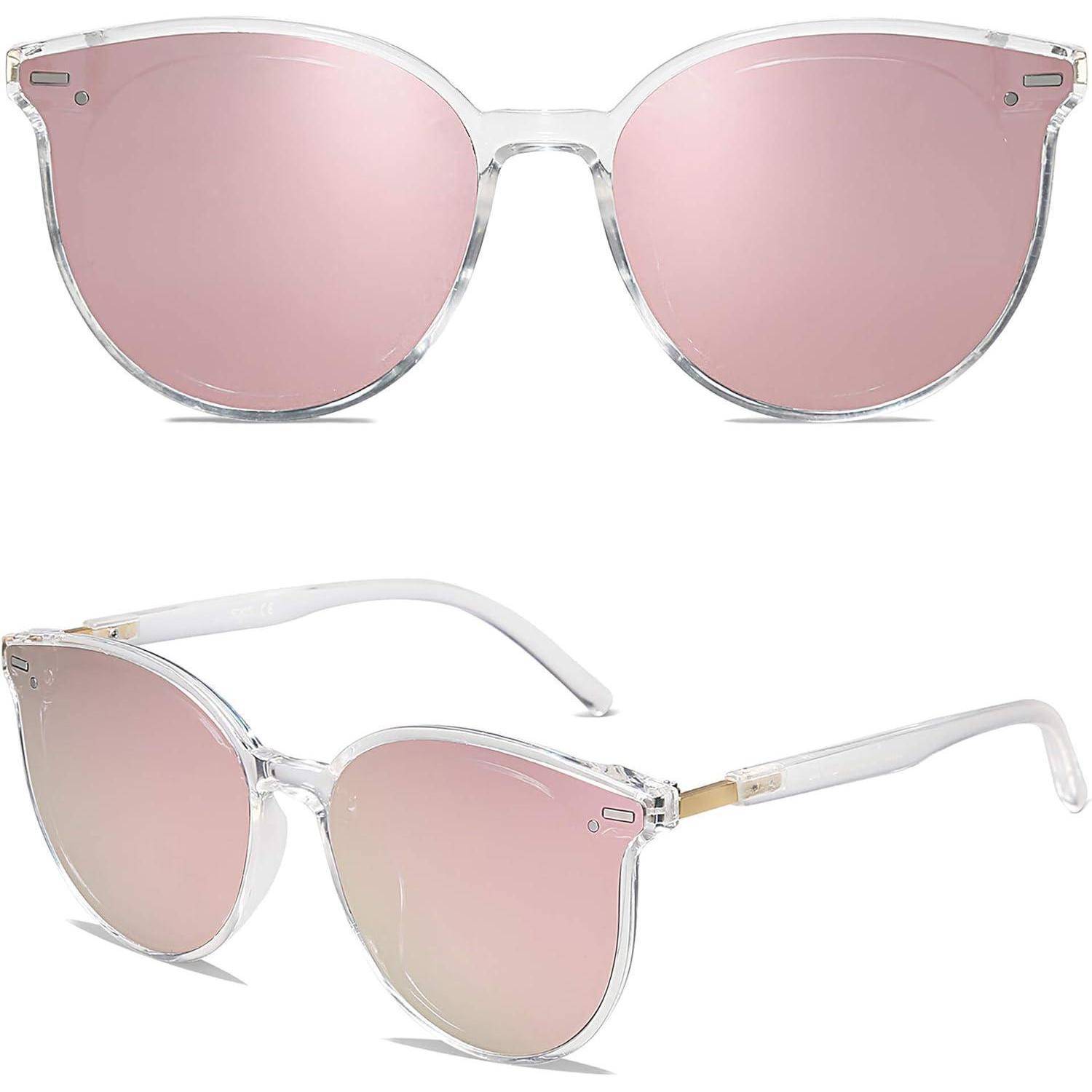 Sonnenbrille Retro Runde Damen Herren 0c7 Klar Weiß Rahmen Rosa Linse