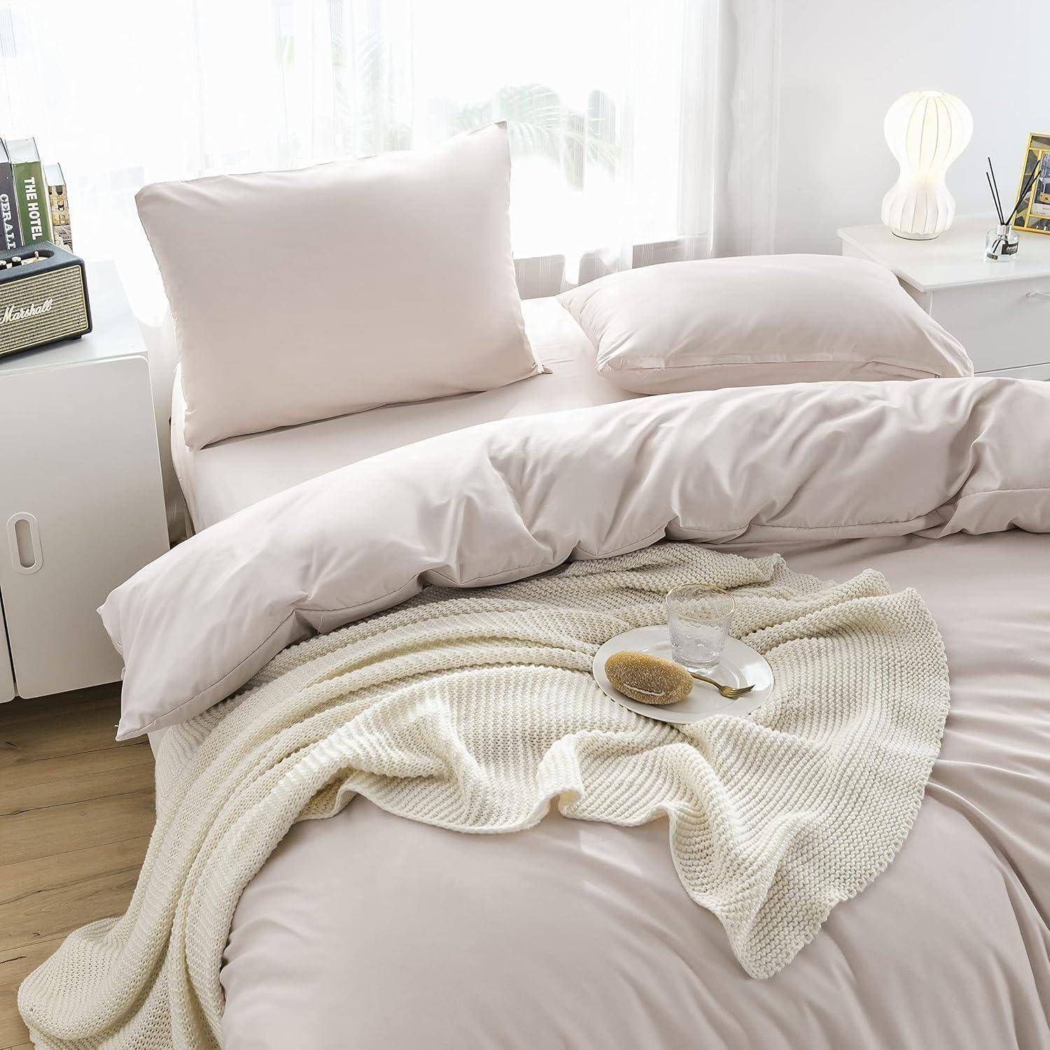 Bettwäsche 155x220 cm Reißverschluss Mikrofaser Weich 110 g/m² Beige