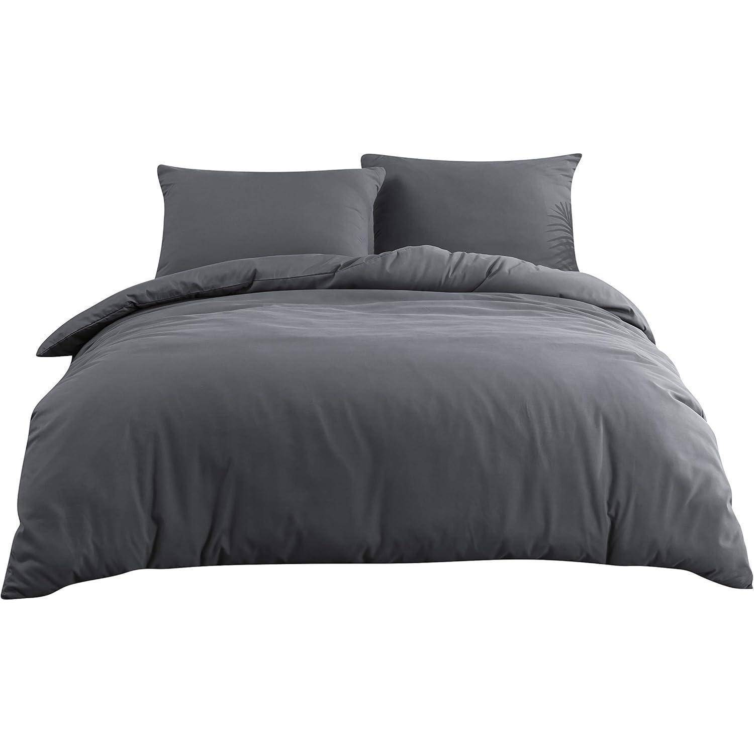 Bettwäsche 155x220 Mikrofaser Kissenbezug 80x80 Grau 155 x 220 cm Grau
