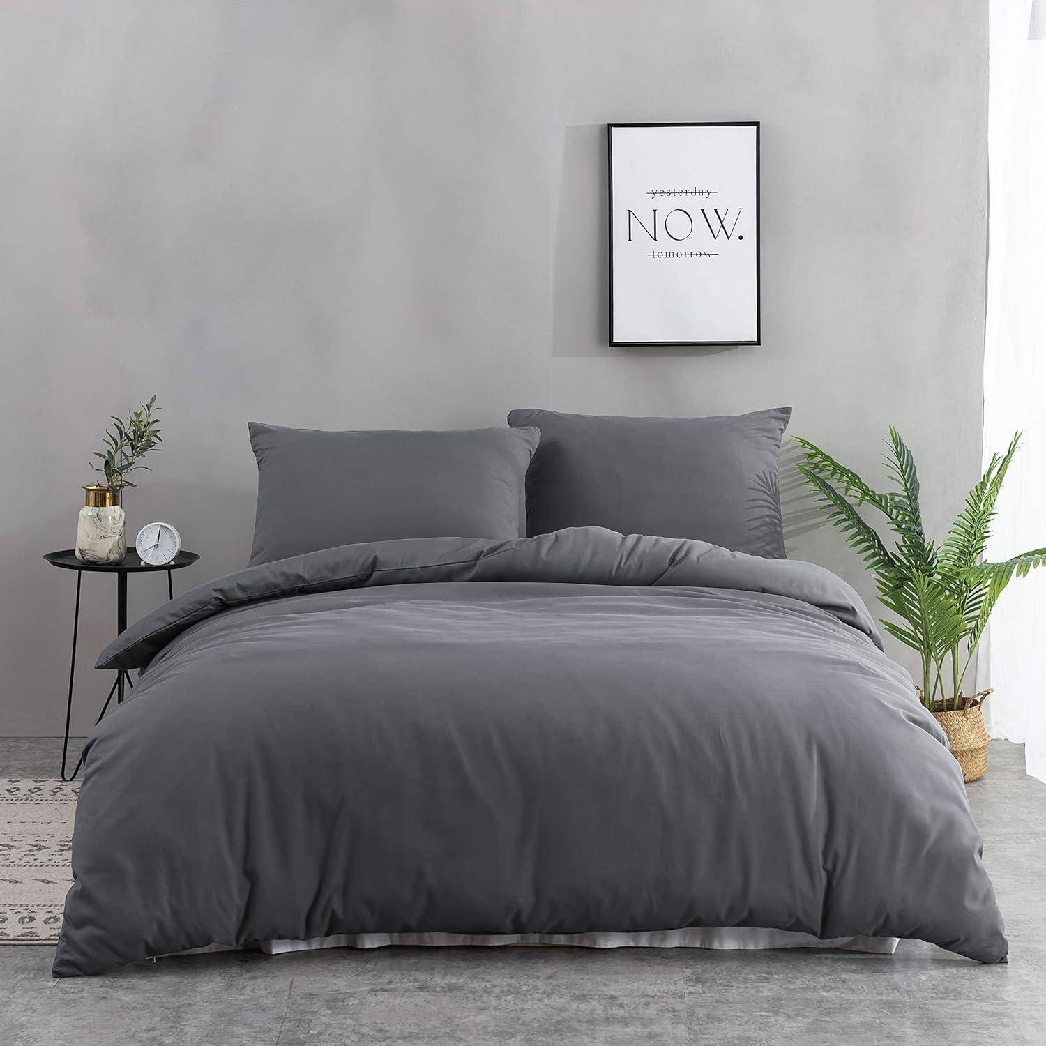 Bettwäsche 155x220 Mikrofaser Kissenbezug 80x80 Grau 155 x 220 cm Grau