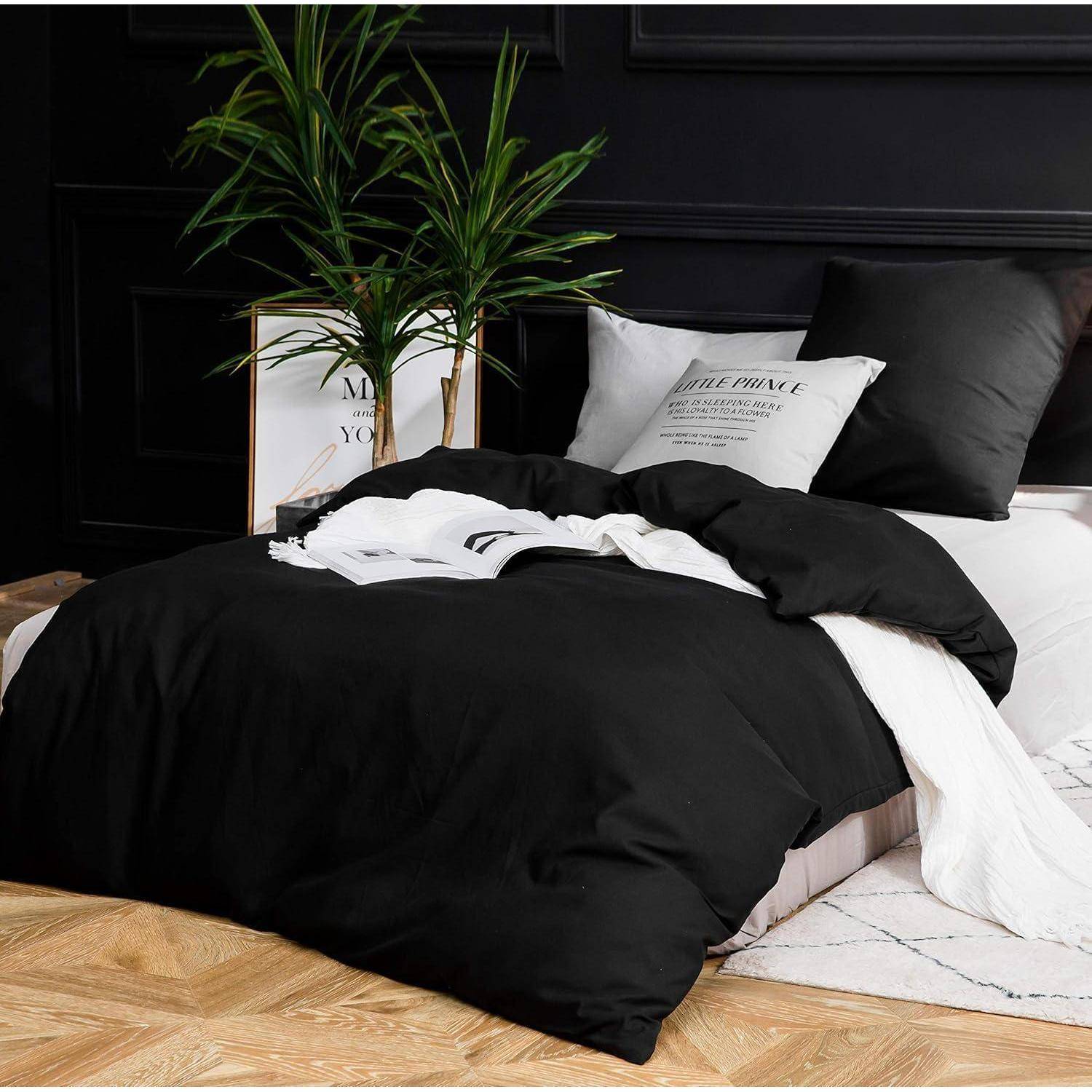 Bettbezug 200x220cm Microfaser 2 Kissenbezüge 200 x 220 cm Schwarz