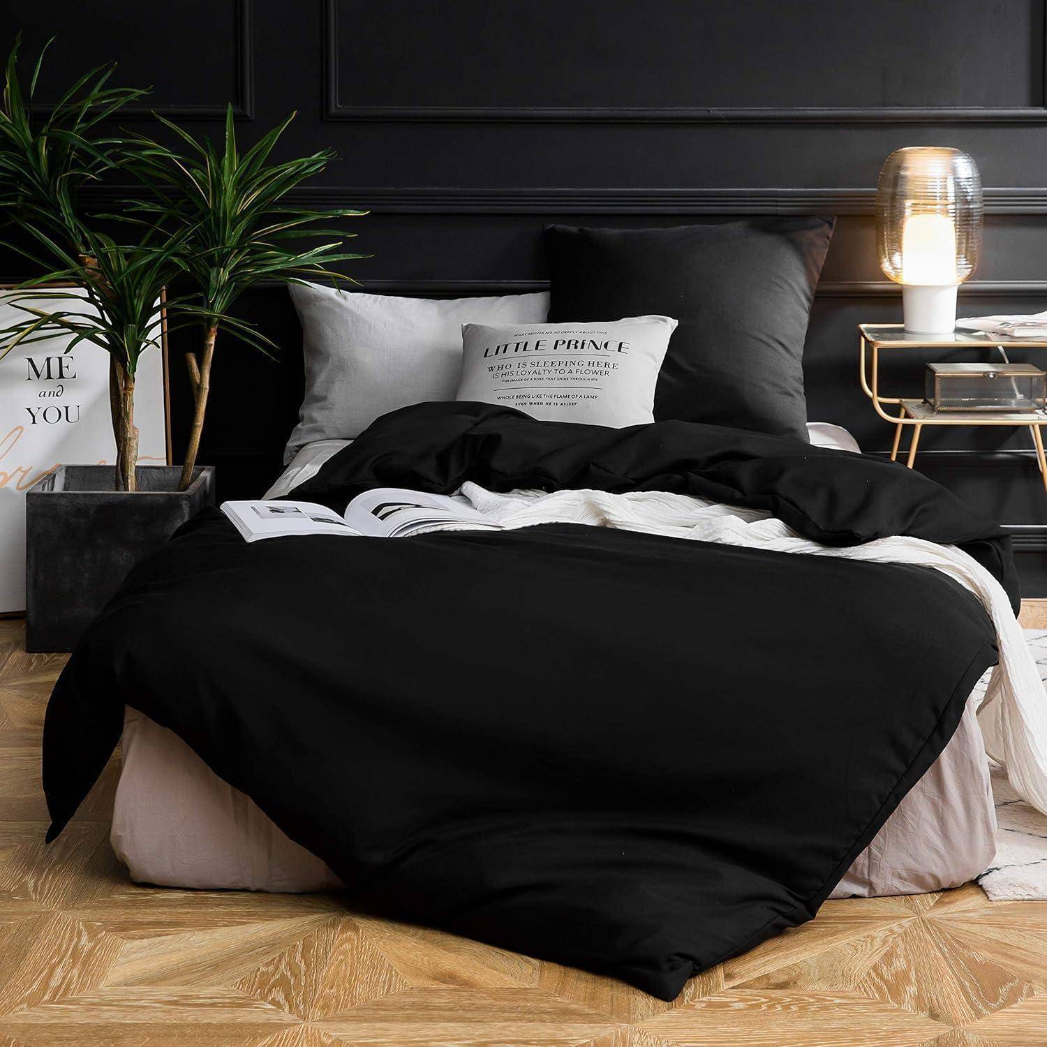 Bettbezug 200x220cm Microfaser 2 Kissenbezüge 200 x 220 cm Schwarz