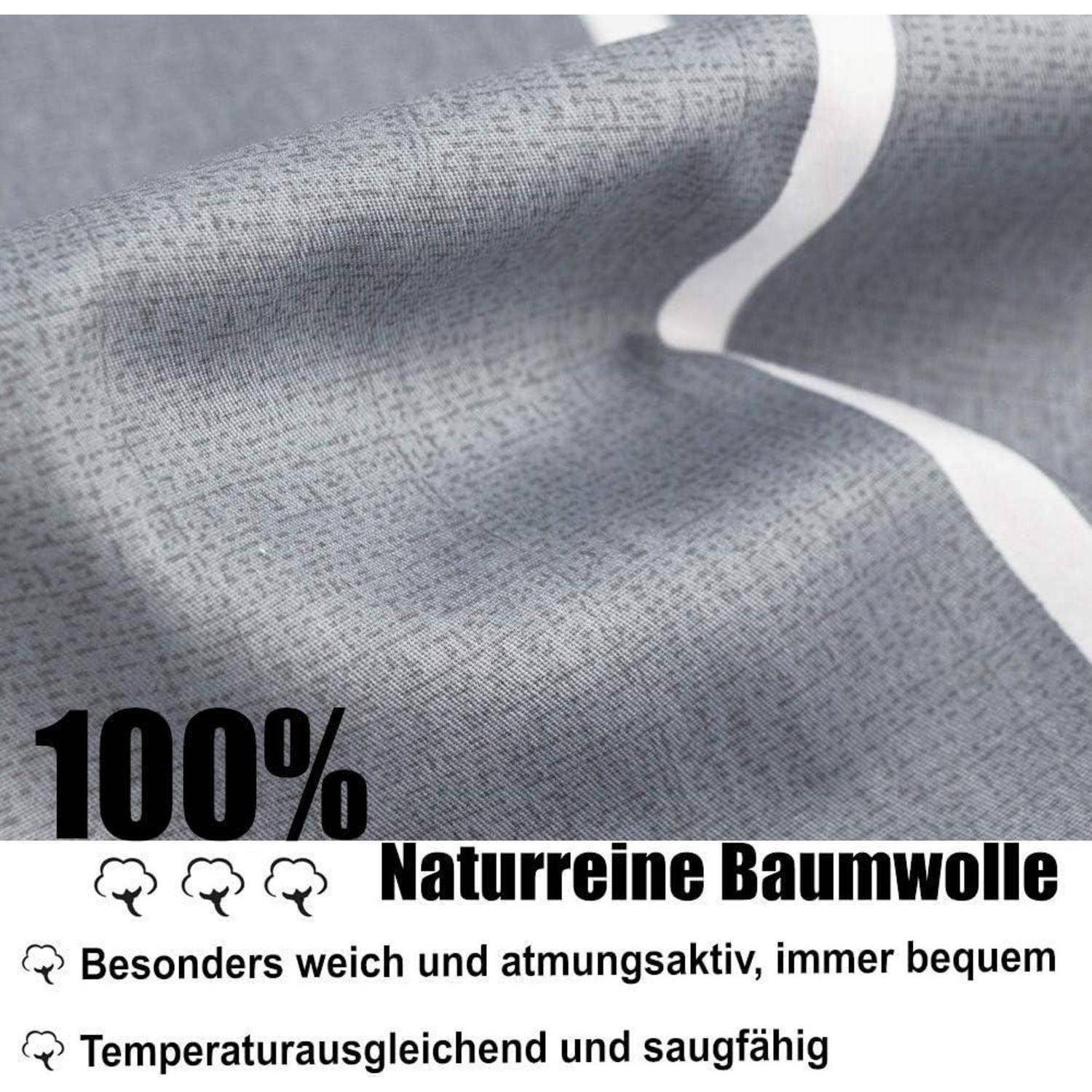 Bettwäsche Baumwolle Reißverschluss gestreift grau 200 x 200 cm