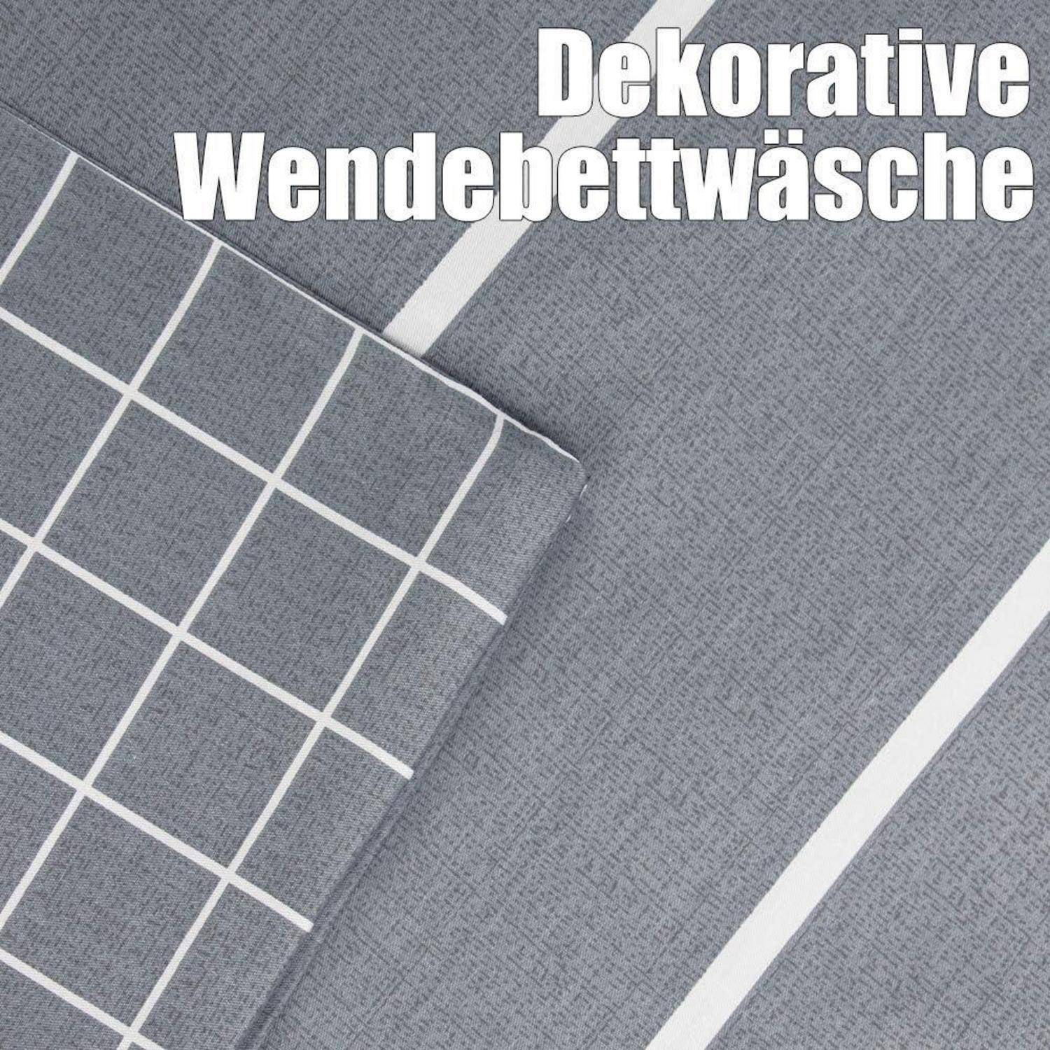 Bettwäsche Baumwolle Reißverschluss gestreift grau 200 x 200 cm