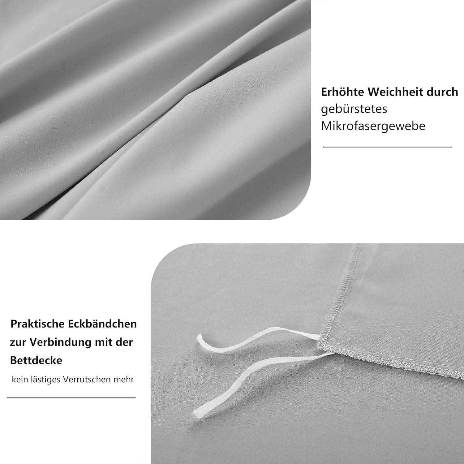 Bettwäsche 220x240 Grau 3tlg Set Kissenbezüge Mikrofaser