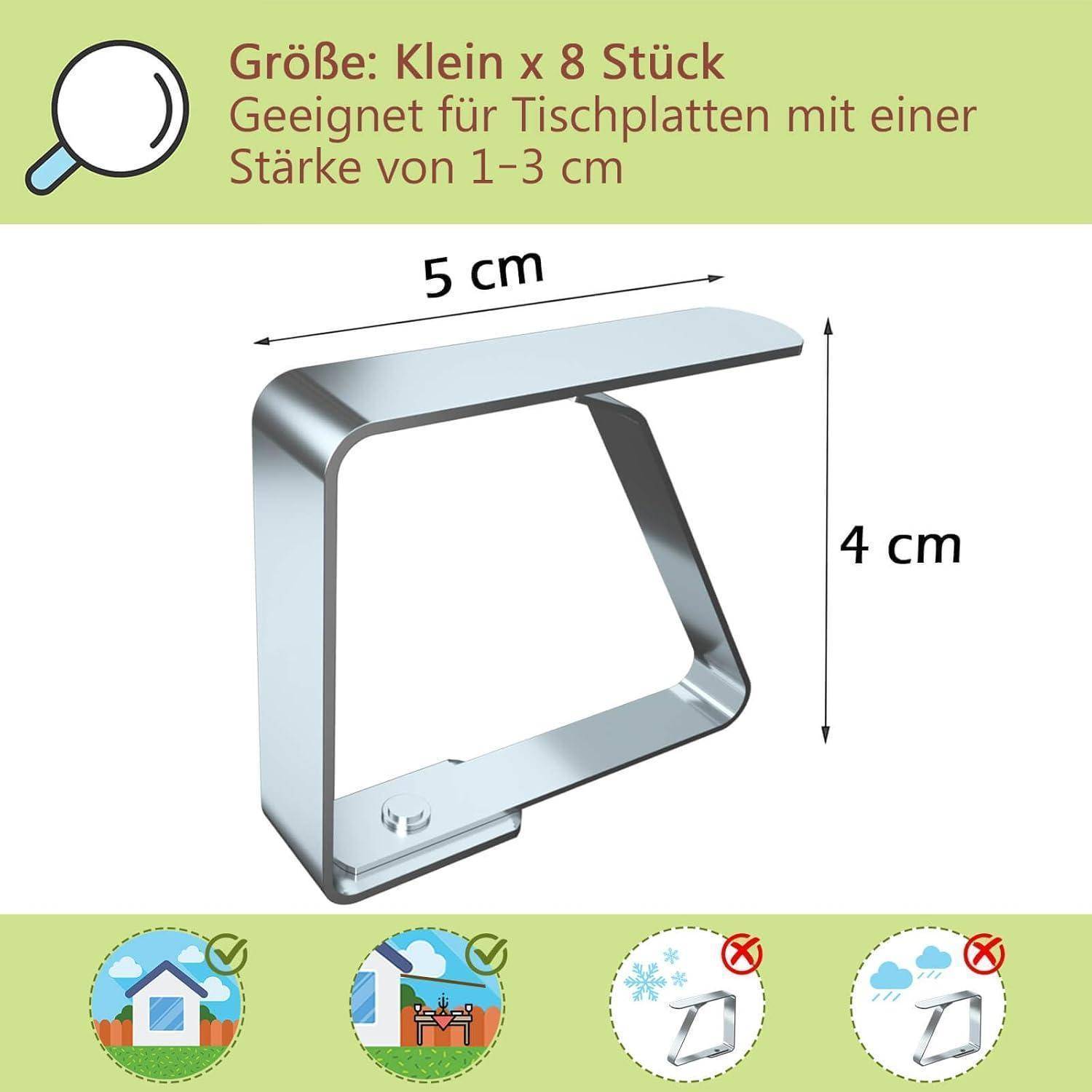 8 Stück Edelstahl Tischtuchklammern Tischtuch Clips Silber 3cm