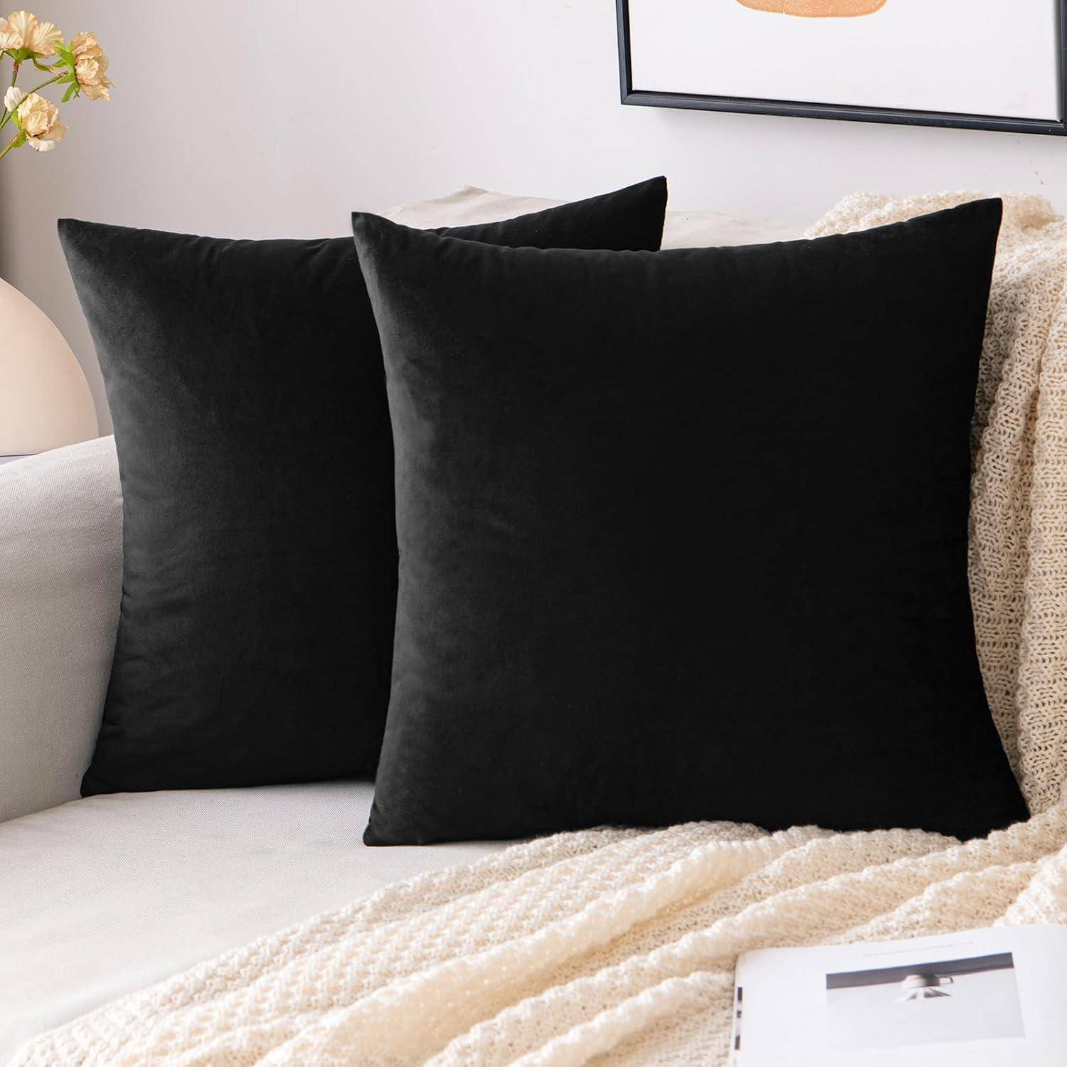 Samt Kissenbezug Schwarz 40x40cm 2er Set Schlafzimmer Sofa