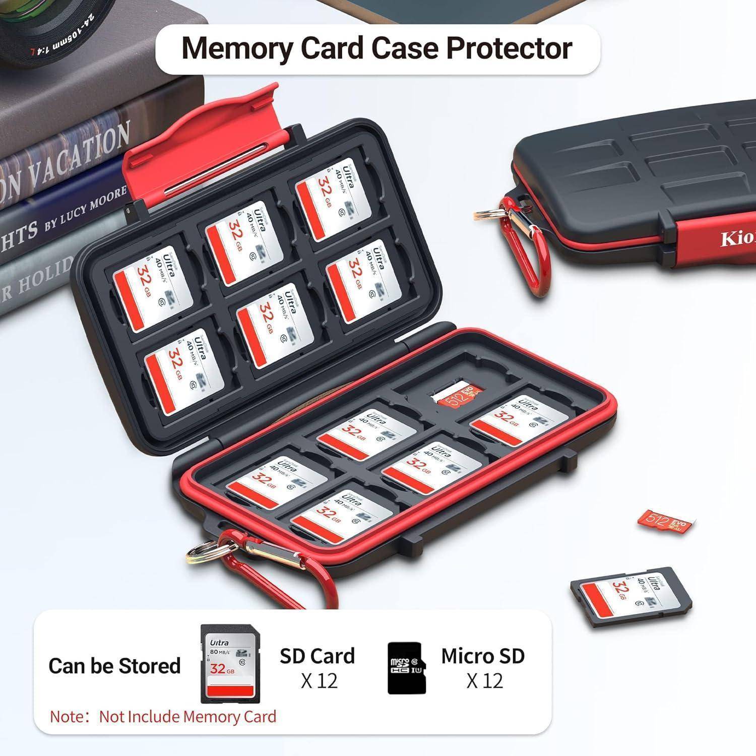 24 Slots SD Karten Aufbewahrung für 12 SD + 12 Micro SD Karten, IPX5