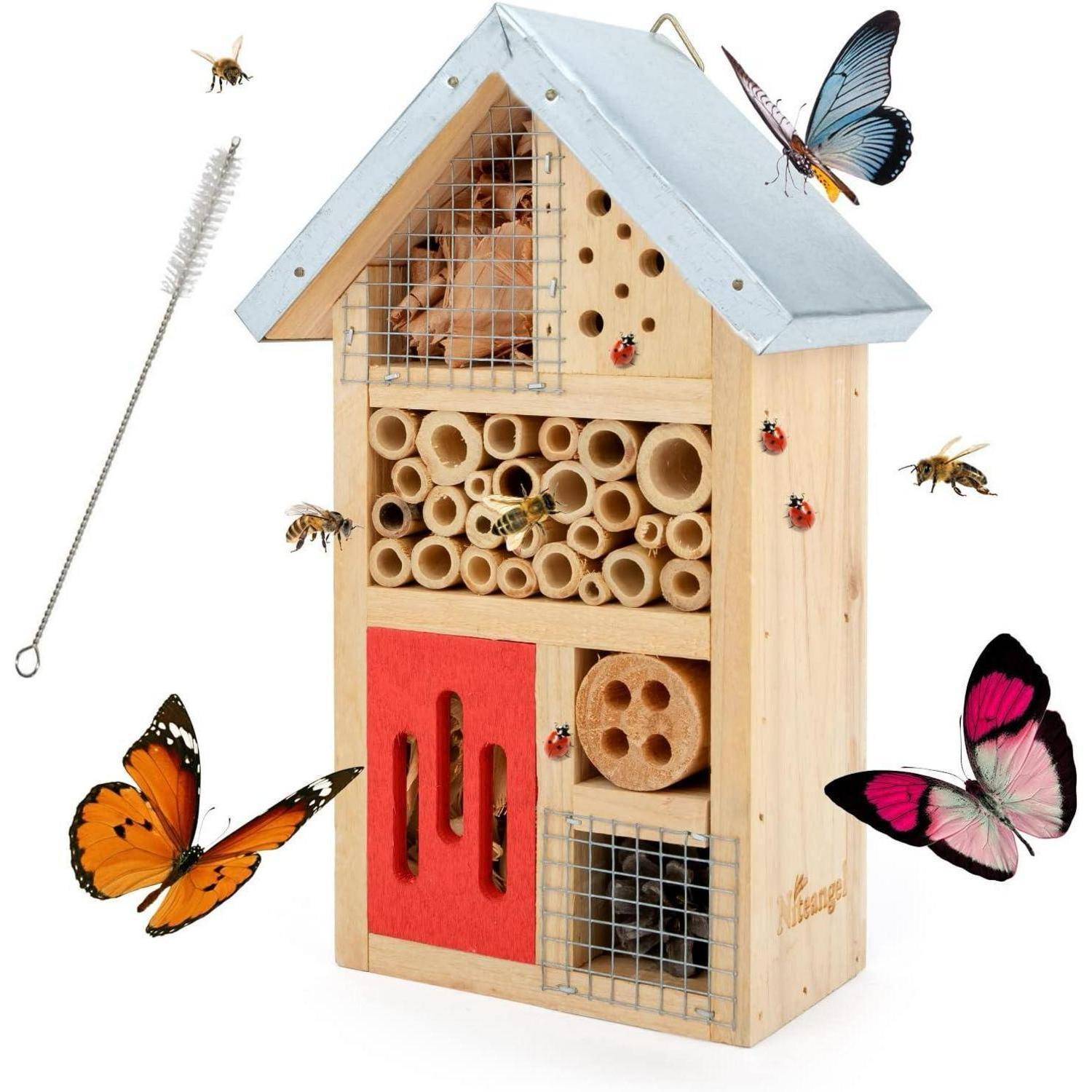 Insektenhotel aus Naturholz für Garten, Marienkäfer, Florfliegen 25,4