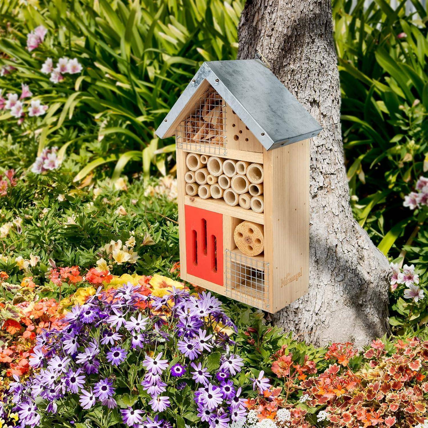 Insektenhotel aus Naturholz für Garten, Marienkäfer, Florfliegen 25,4