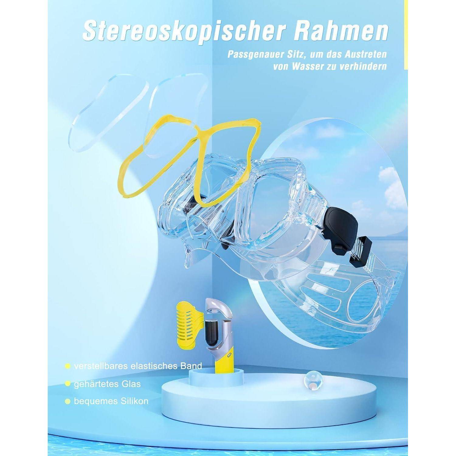 Trocken Schnorchelset Anti-Fog Tauchmaske Panorama-Weitblick