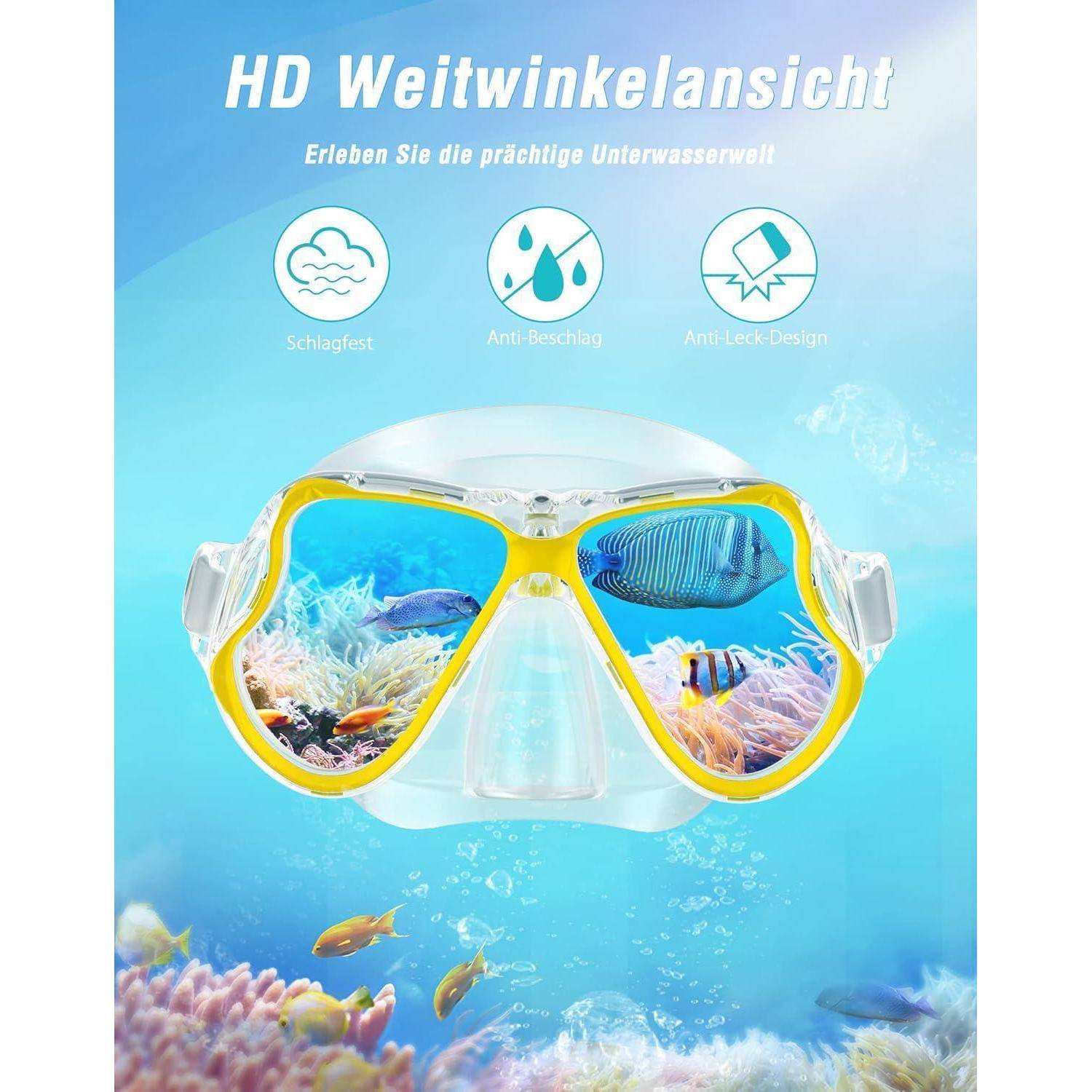 Trocken Schnorchelset Anti-Fog Tauchmaske Panorama-Weitblick
