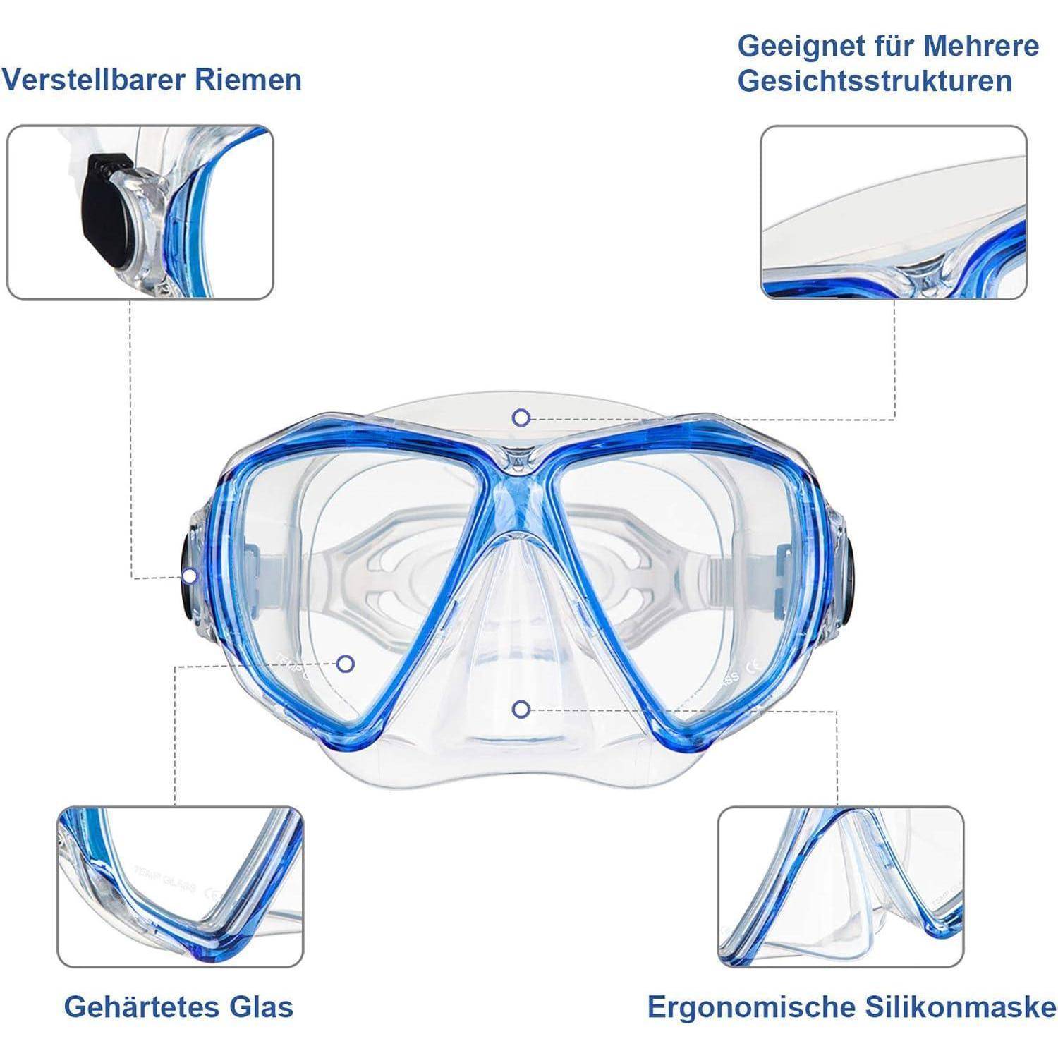 Schnorchelset mit Taucherbrille Anti-Fog Gehärtetes Glas Hauptleitung