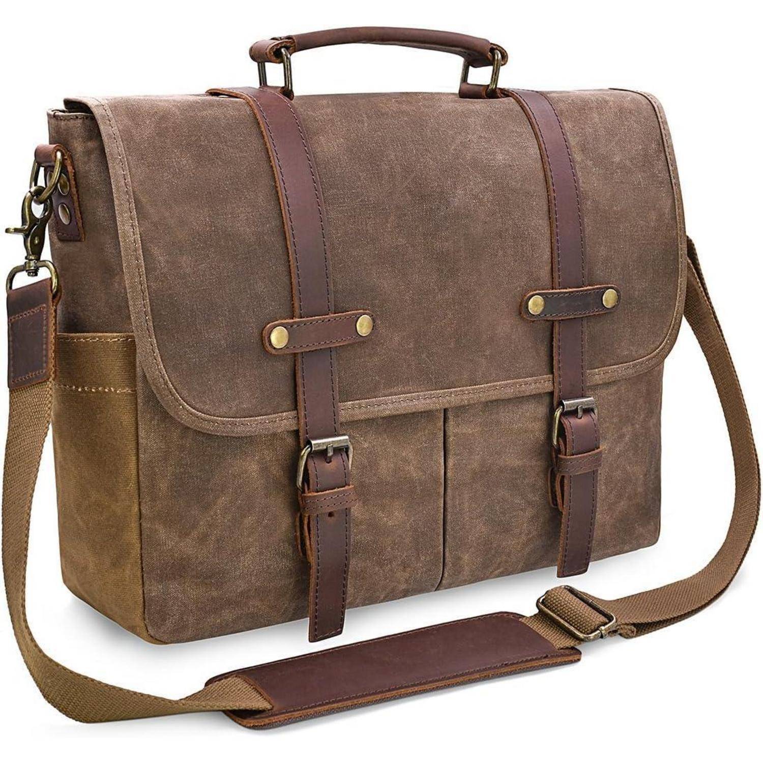 Herren Umhängetasche Laptoptasche wasserabweisend Canvas Vintage 15.6