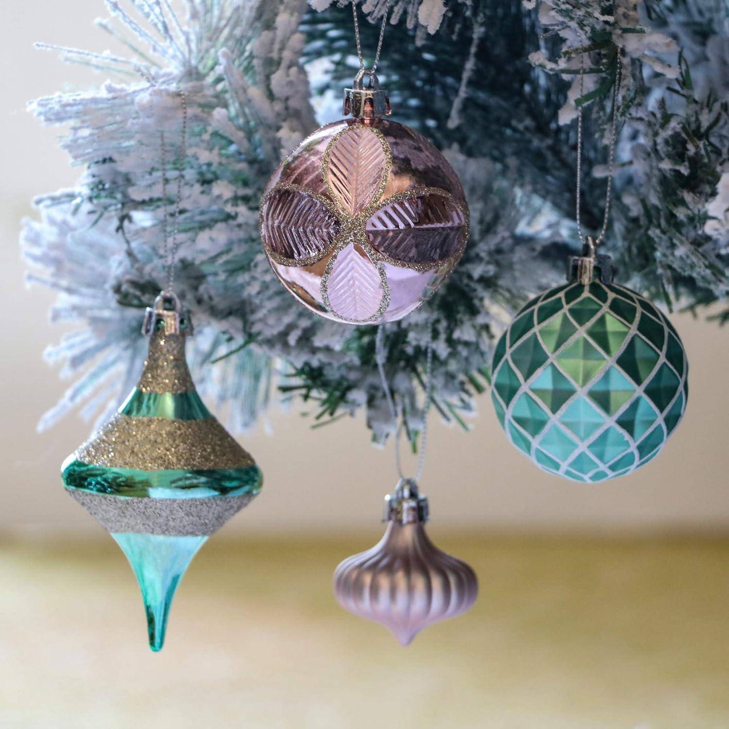 Weihnachtskugeln 70tlg Plastik Christbaumkugeln Mintgrün Rosa Gold