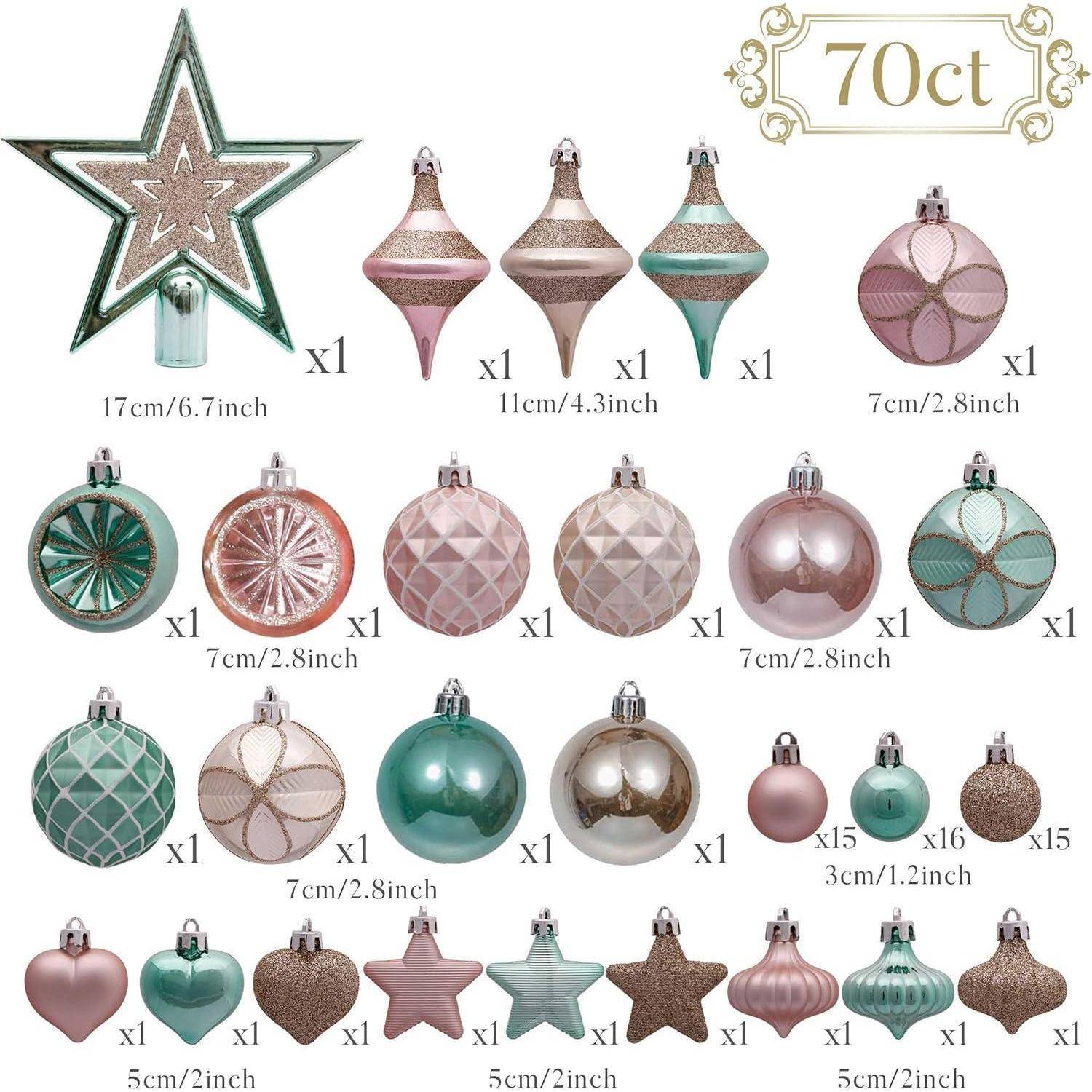 Weihnachtskugeln 70tlg Plastik Christbaumkugeln Mintgrün Rosa Gold