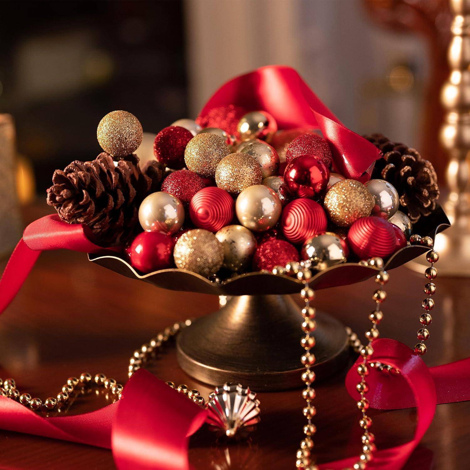 Weihnachtskugeln 49 Stücke 3CM Kunststoff Christbaumkugeln Rot Gold