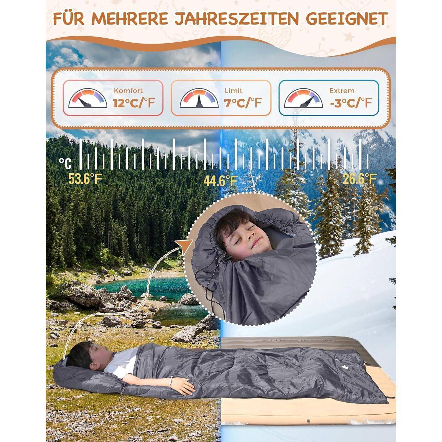 Schlafsack Deckenschlafsack Camping 3-4 Jahreszeiten Erwachsene Kinder