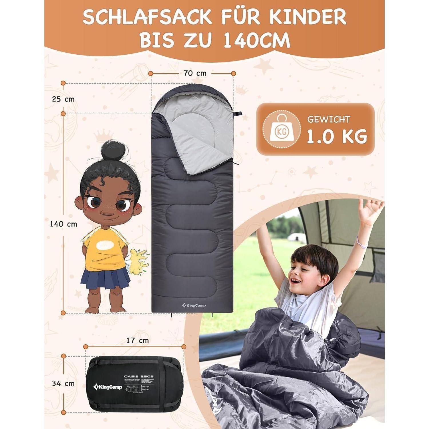 Schlafsack Deckenschlafsack Camping 3-4 Jahreszeiten Erwachsene Kinder