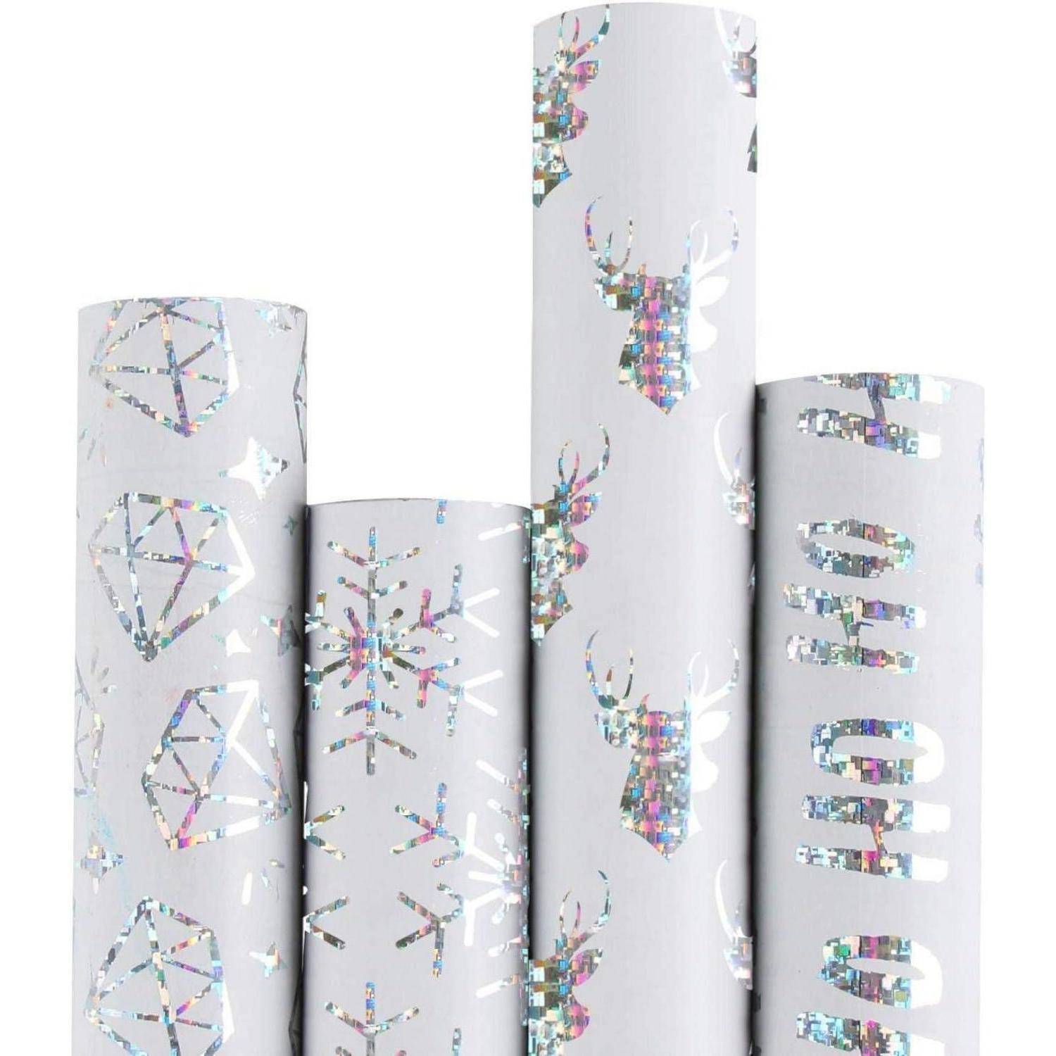Weihnachtspapierrolle Silber Glanzmuster 4 Rollen 76x305 cm