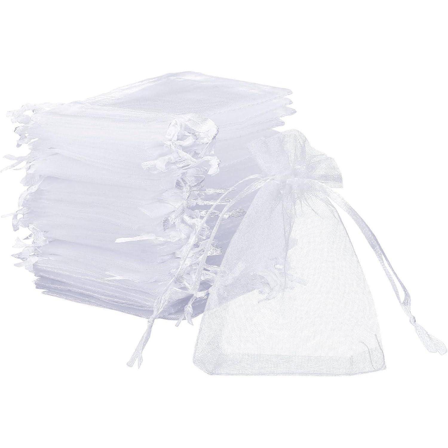 120x Organza Säckchen Weiß Schmucksäckchen Geschenktüten 7x9cm