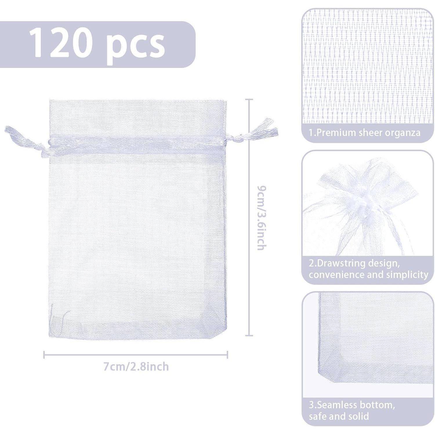 120x Organza Säckchen Weiß Schmucksäckchen Geschenktüten 7x9cm