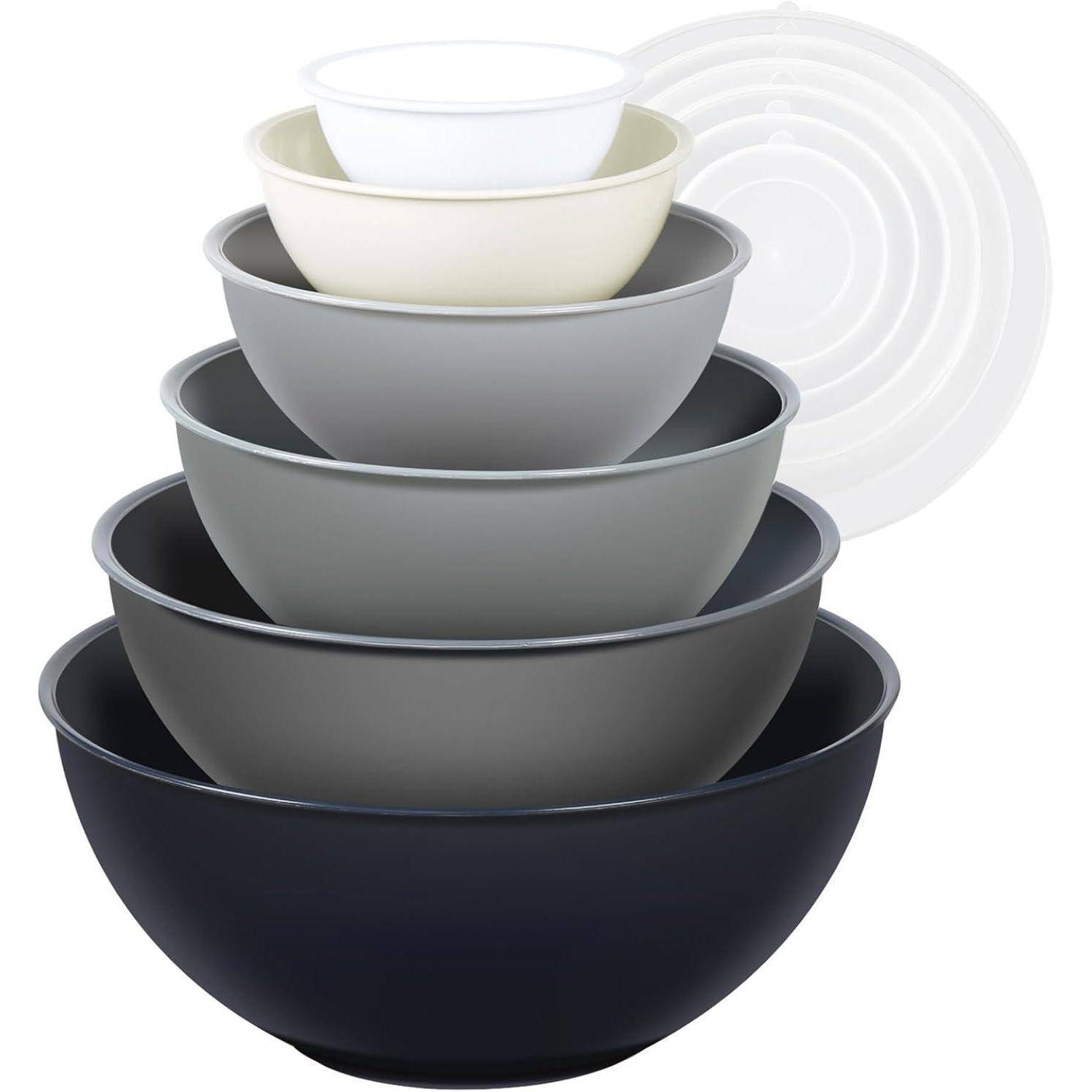Salatschüssel Set mit Deckel, 12-teilig, Stapelbar, Kunststoff, 6